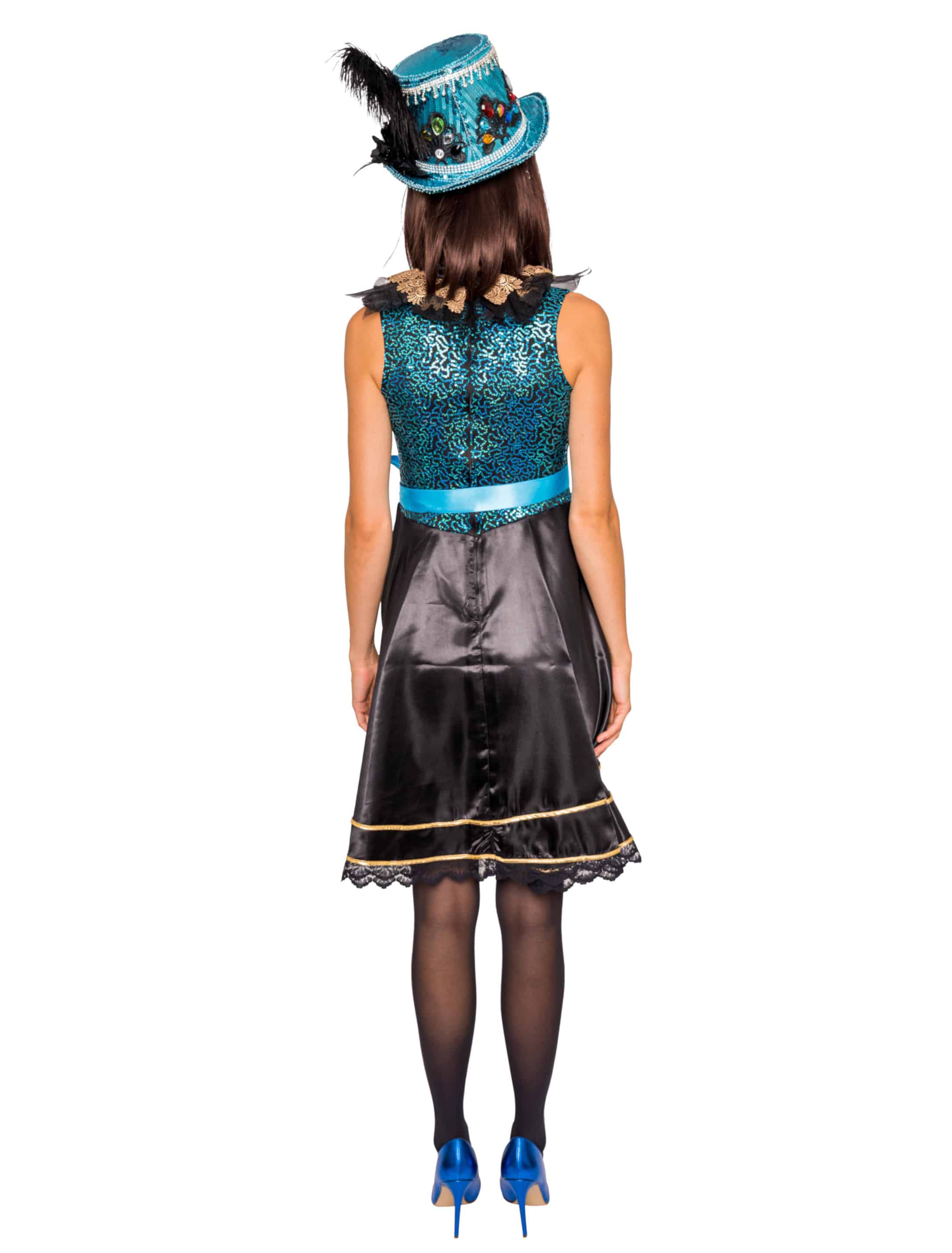Kleid mit türkiser Schleife schwarz/türkis L