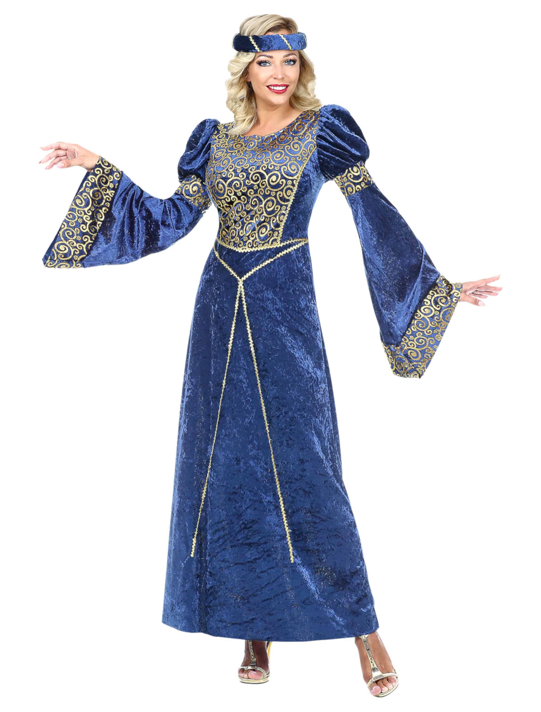 Kleid Renaissance Dame 2-tlg. blau/silber L