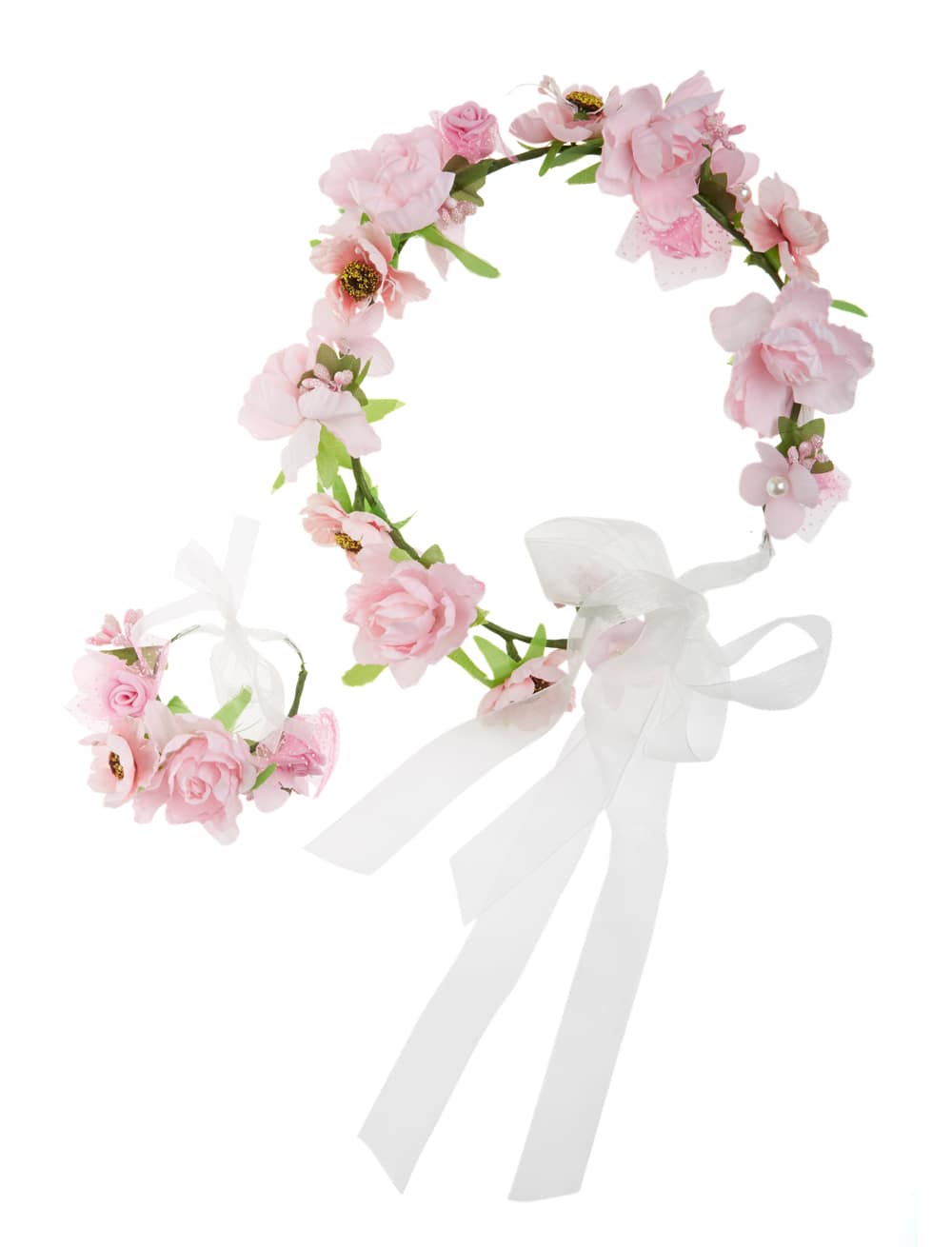 Blumenhaarkranz und Armband rosa