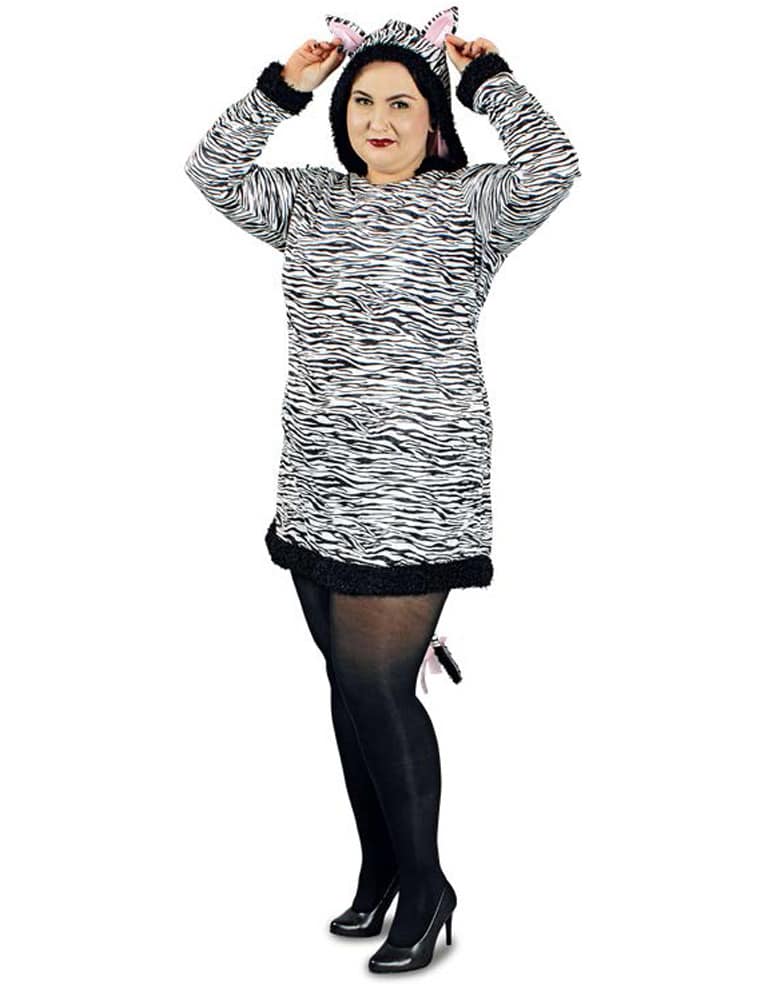 Kleid Zebra mit Kapuze Animal print schwarz/weiß L