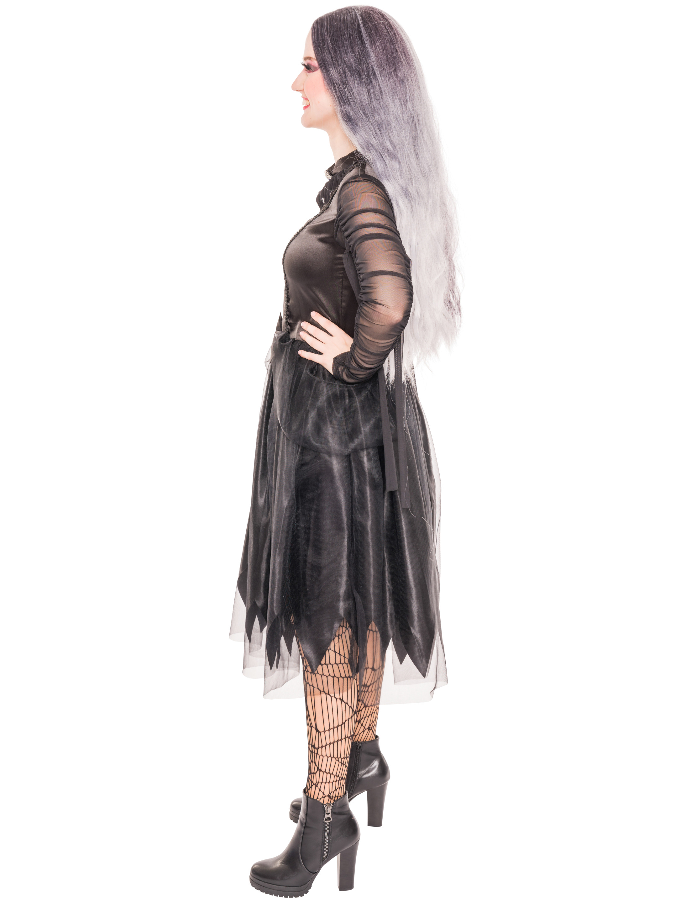 Kleid Hexe mit Brosche Damen Damen schwarz L