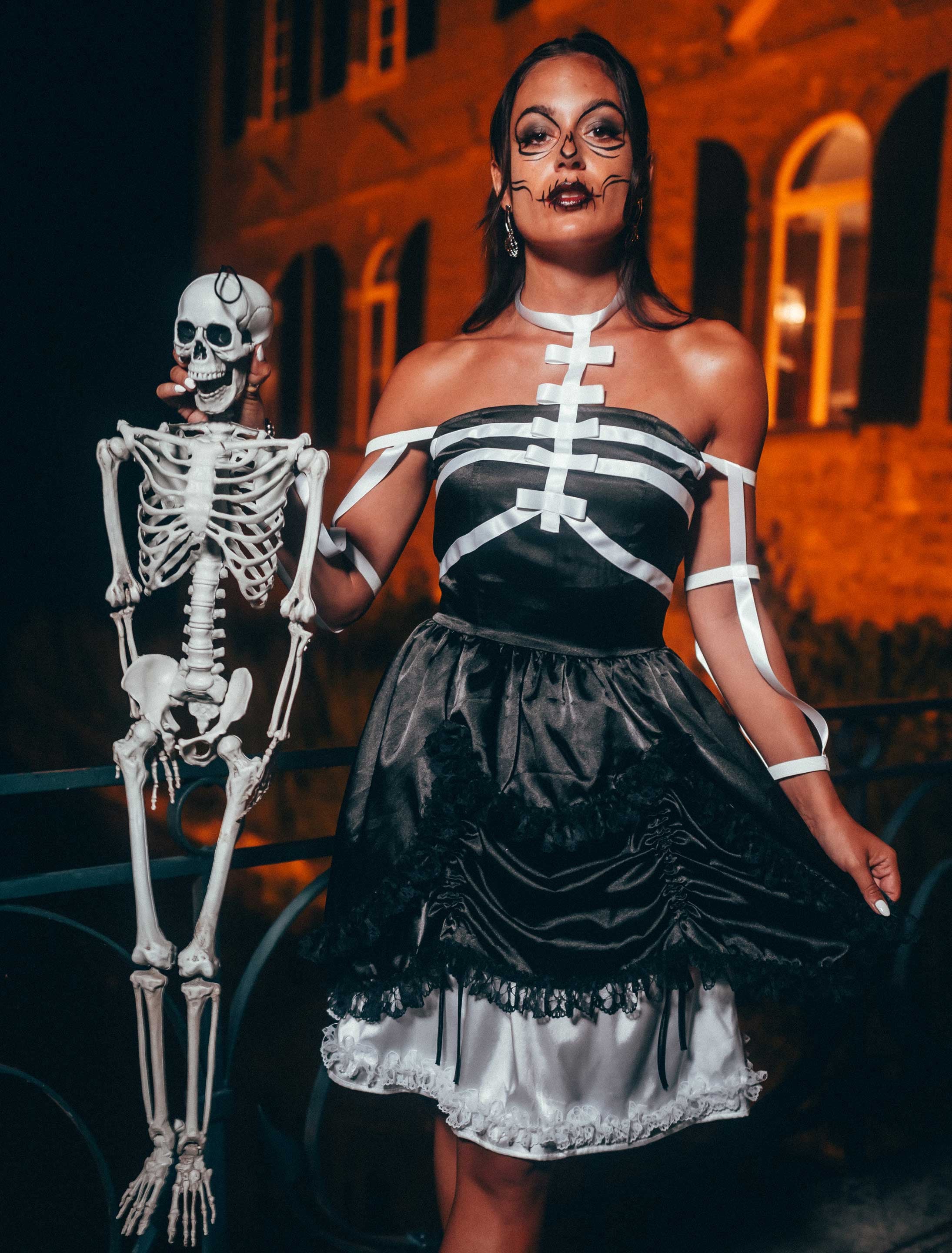 Kleid Skelett schwarz/weiß XS