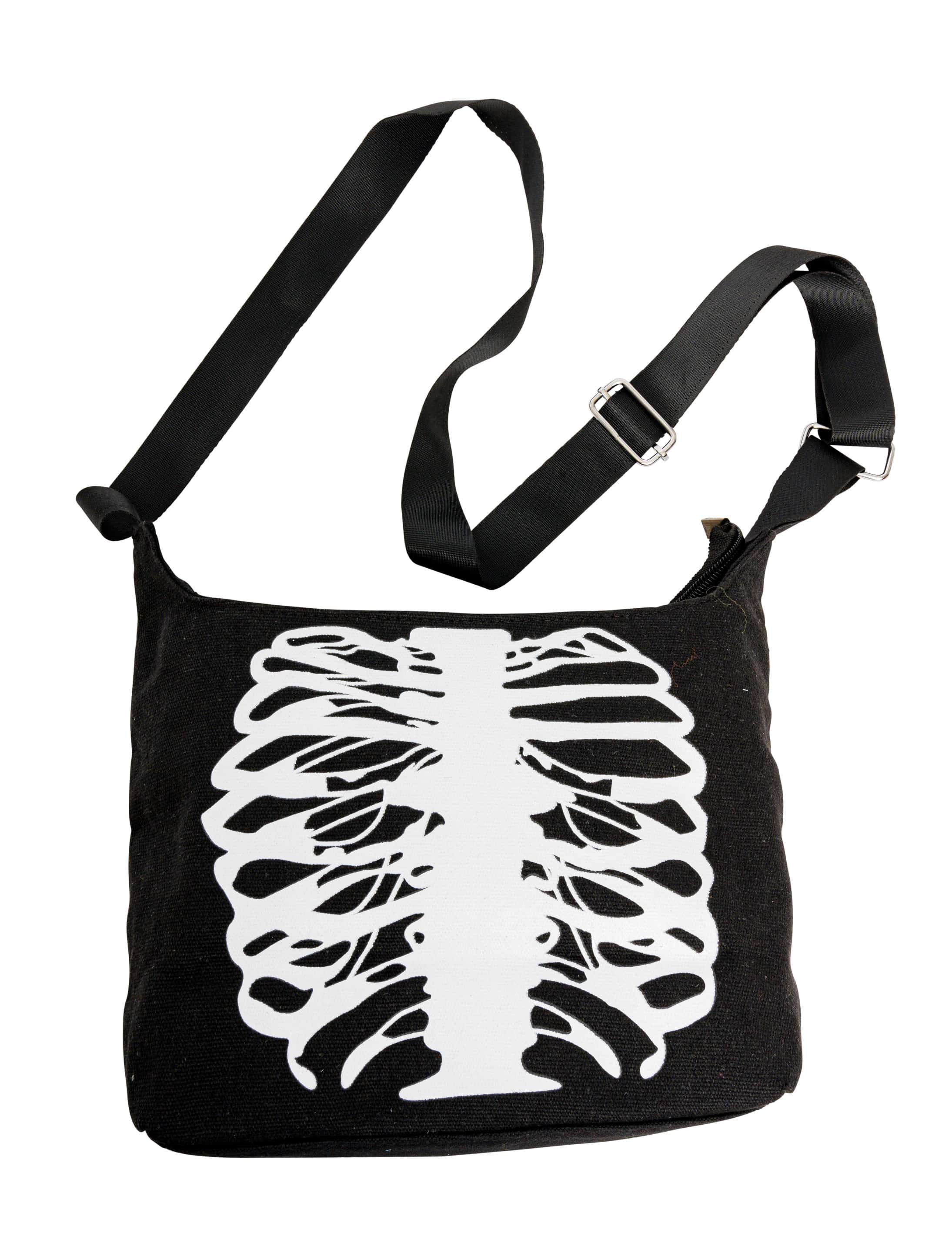 Tasche Skelett Brustkorb schwarz/weiß