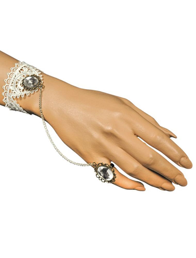 Handkette mit Ring weiß/silber