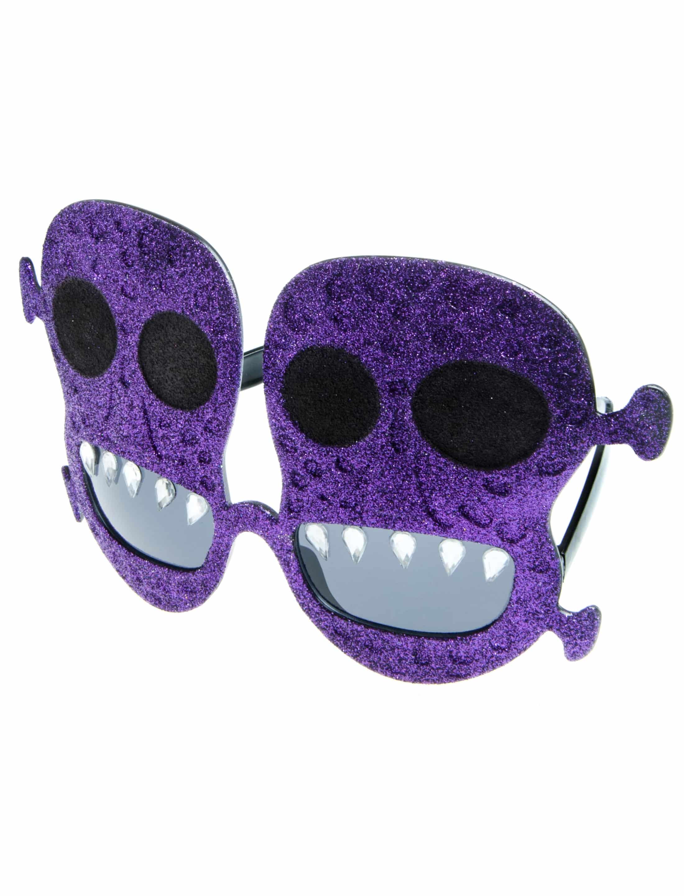 Brille Totenkopf glitzer lila