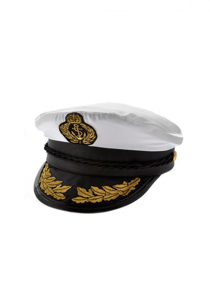 Mütze Kapitän Satin weiß/schwarz 58