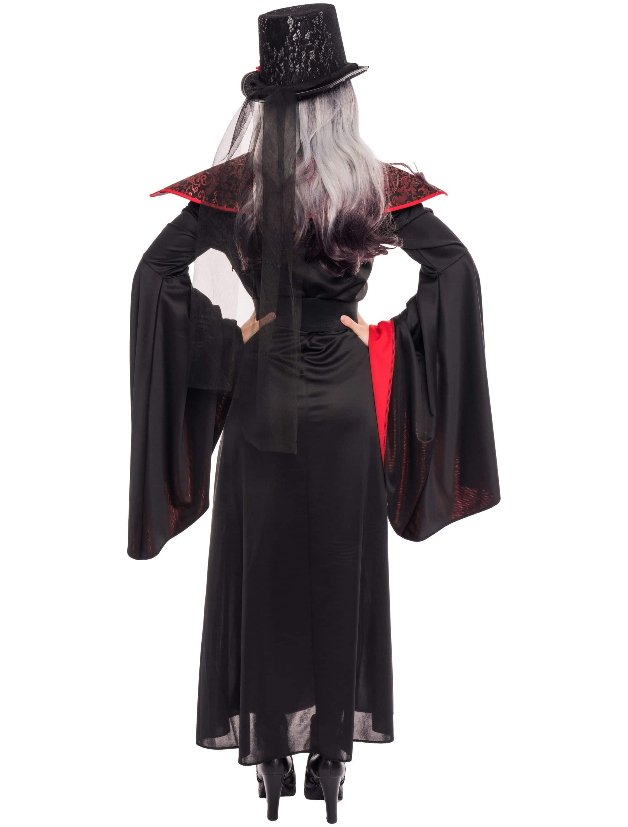 Kleid Vampir mit Kragen Damen schwarz/rot L
