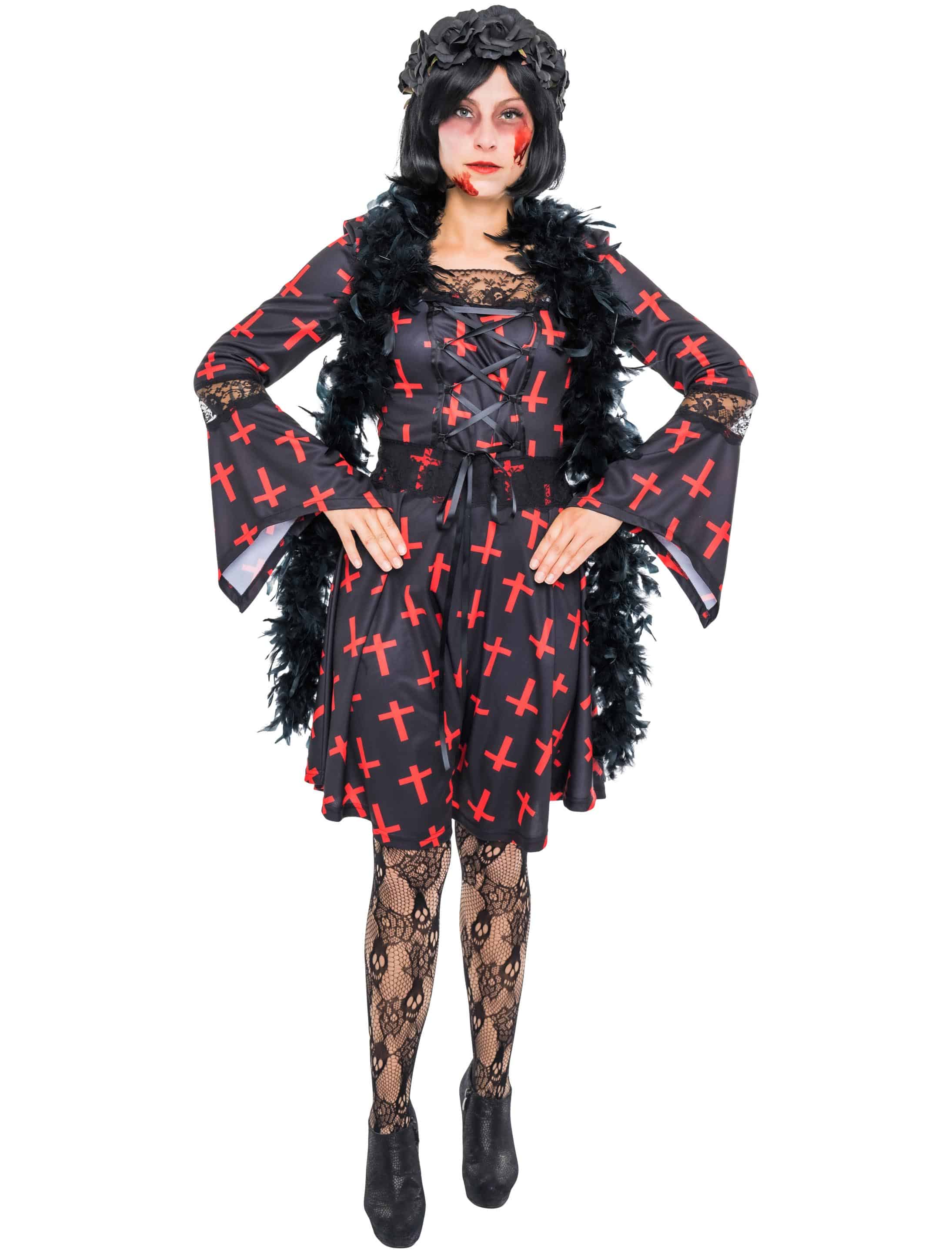 Kleid mit Kreuzen Damen schwarz/rot L Kleid mit Kreuzen Damen schwarz/rot L