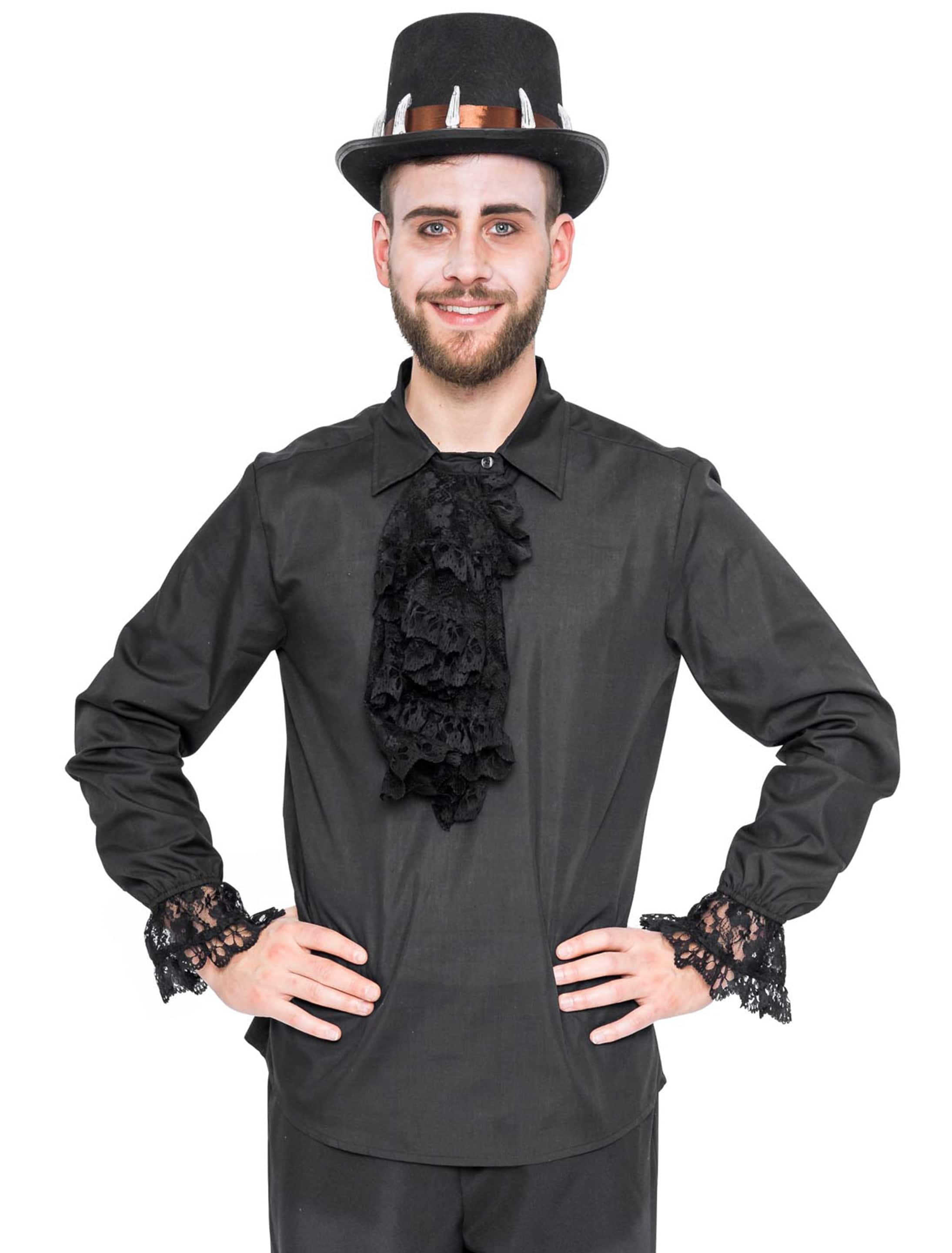 Piratenhemd Herren mit Jabot schwarz XL