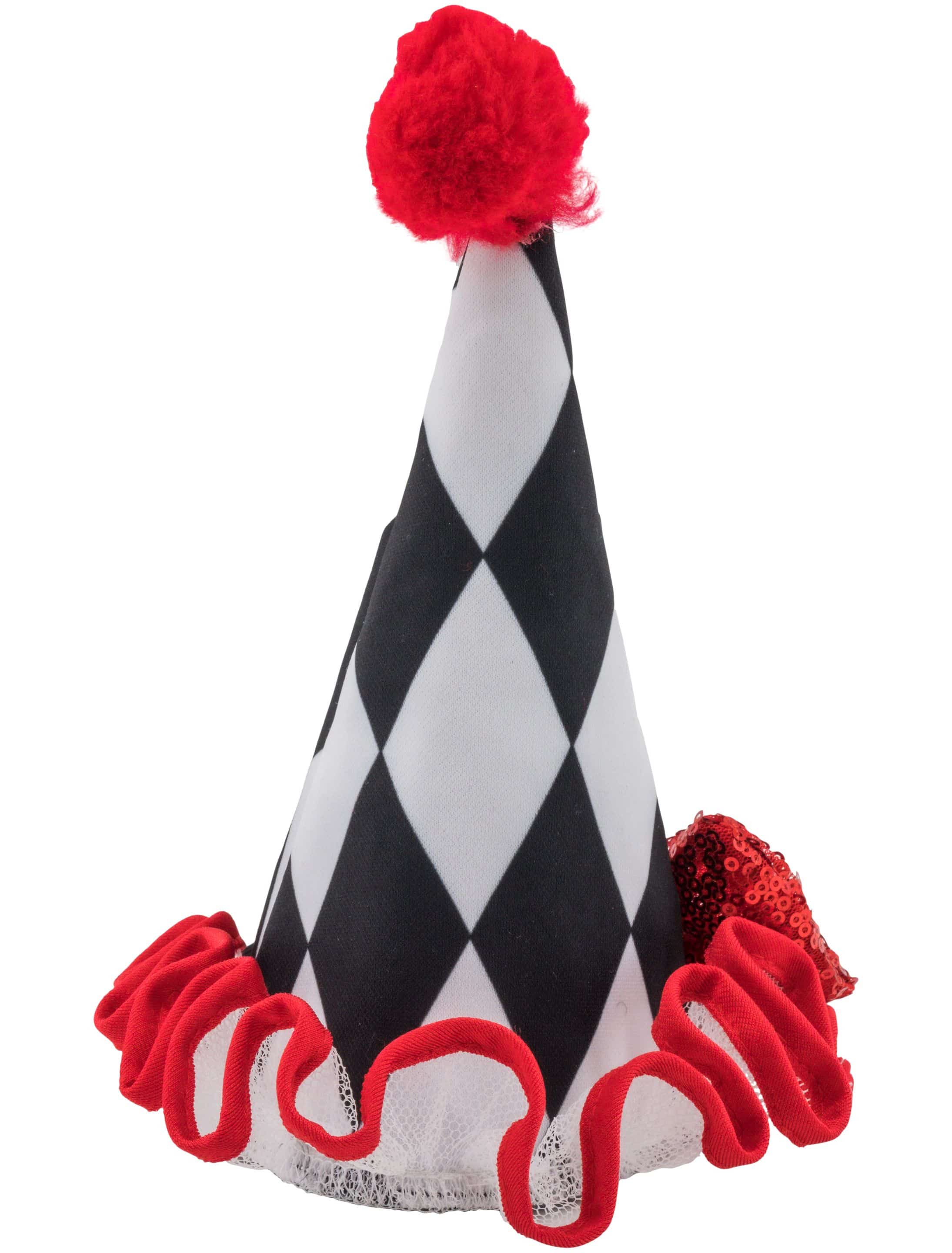Spitzhut Clown schwarz/weiß/rot one size