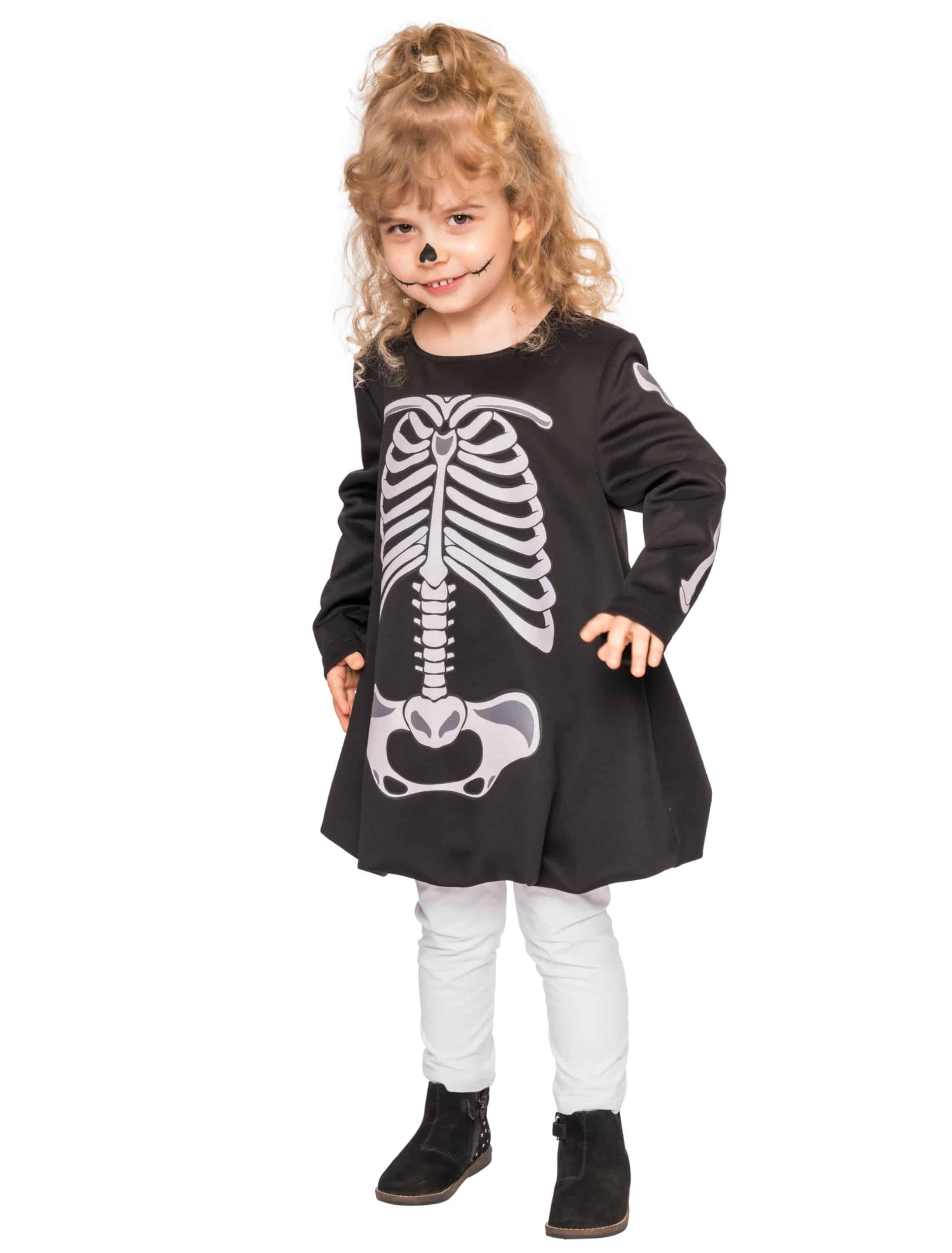 Kleid mit Knochen Kinder schwarz/weiß 86