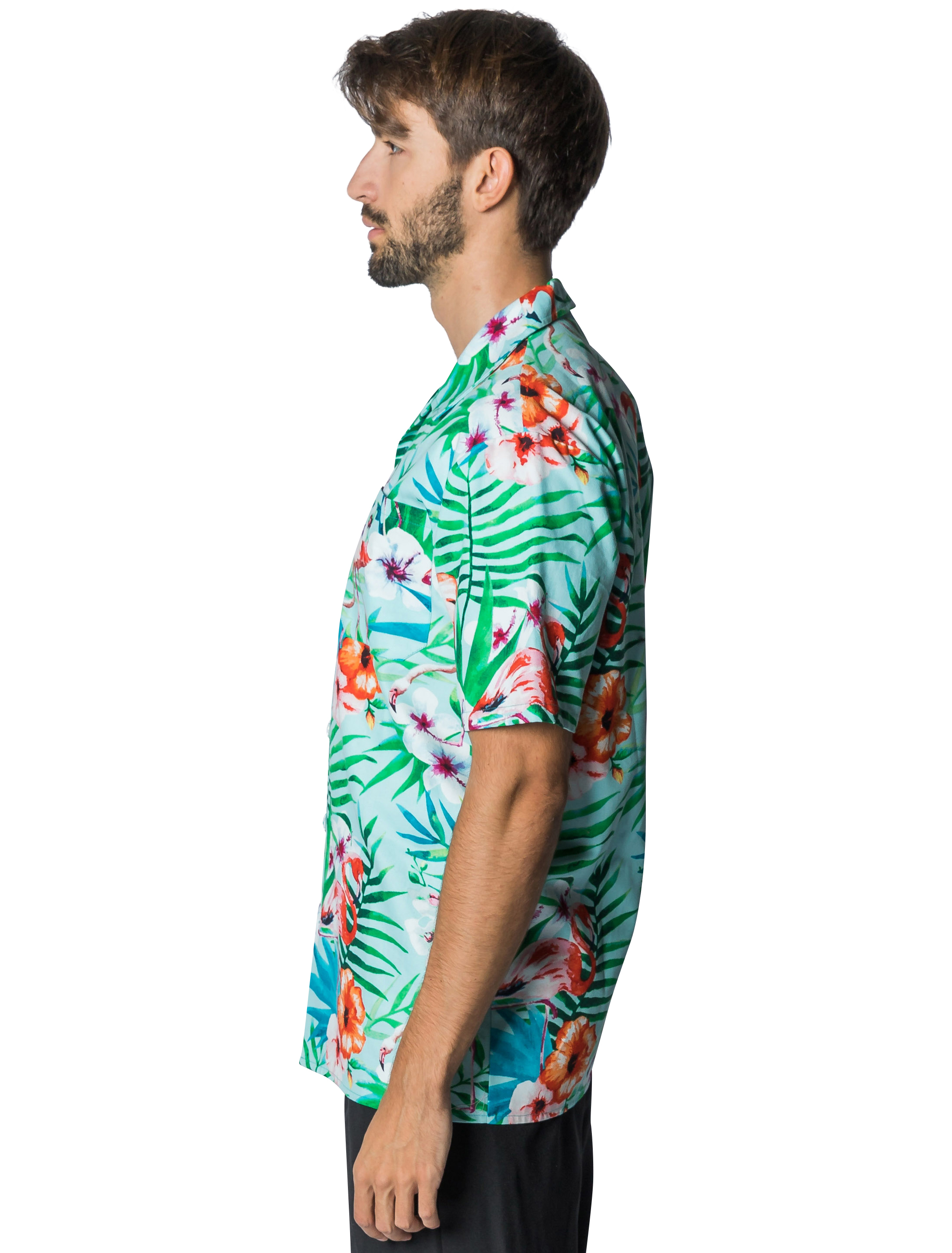 Hemd Hawaii mit Flamingos Herren grün S/M
