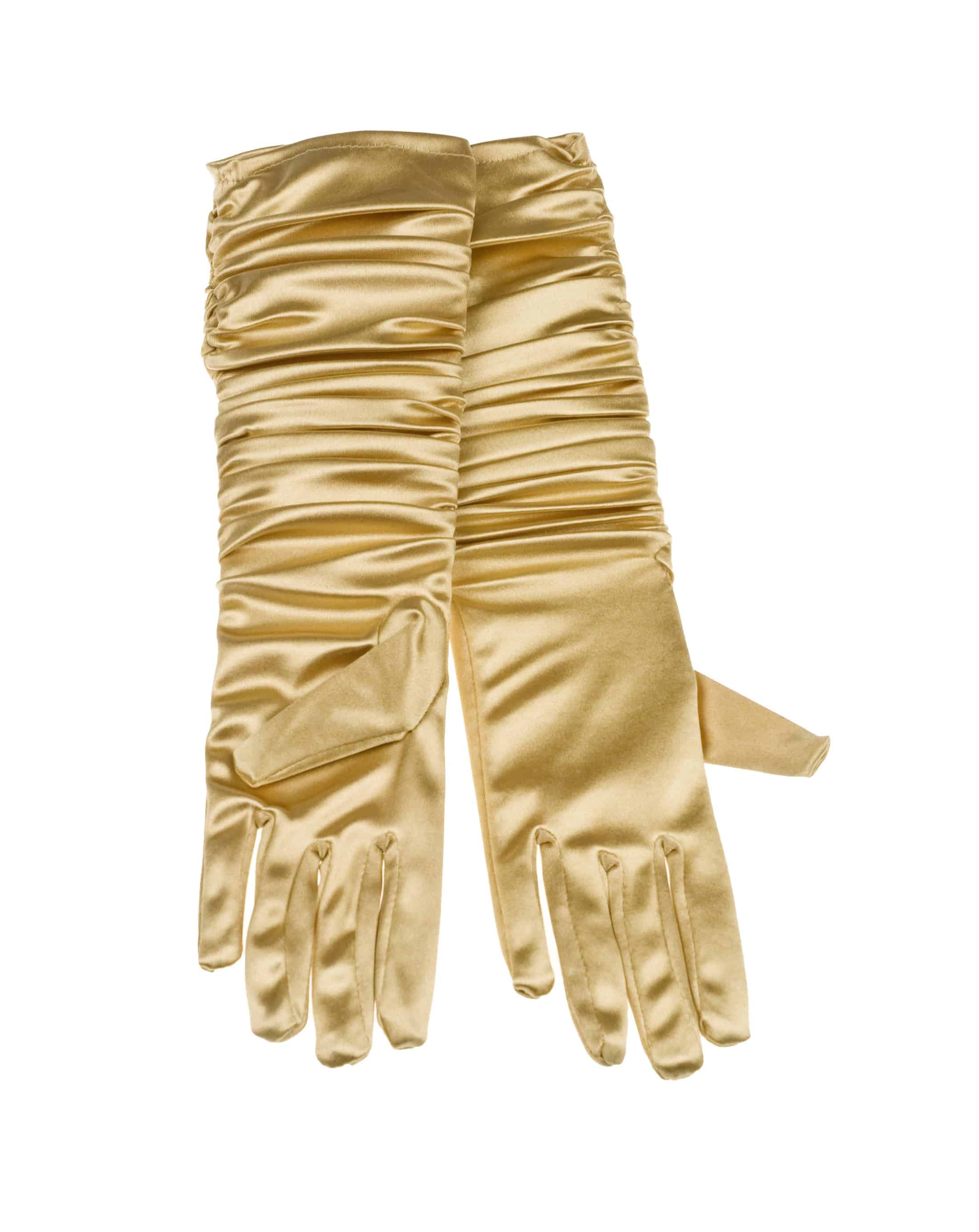 Handschuhe Satin gerafft 40cm Damen gold one size