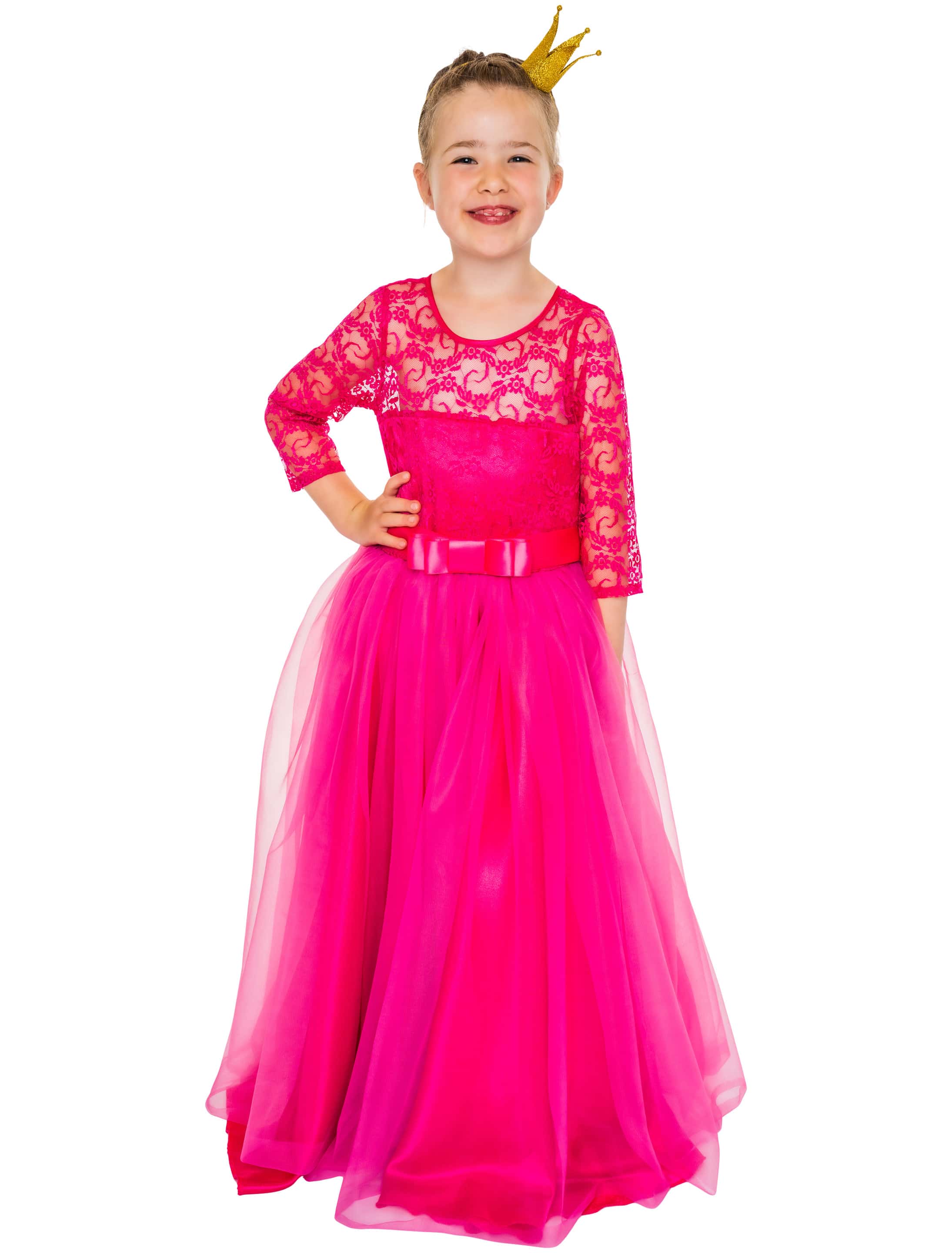 Kleid mit Spitze und Tüll Kinder pink 140