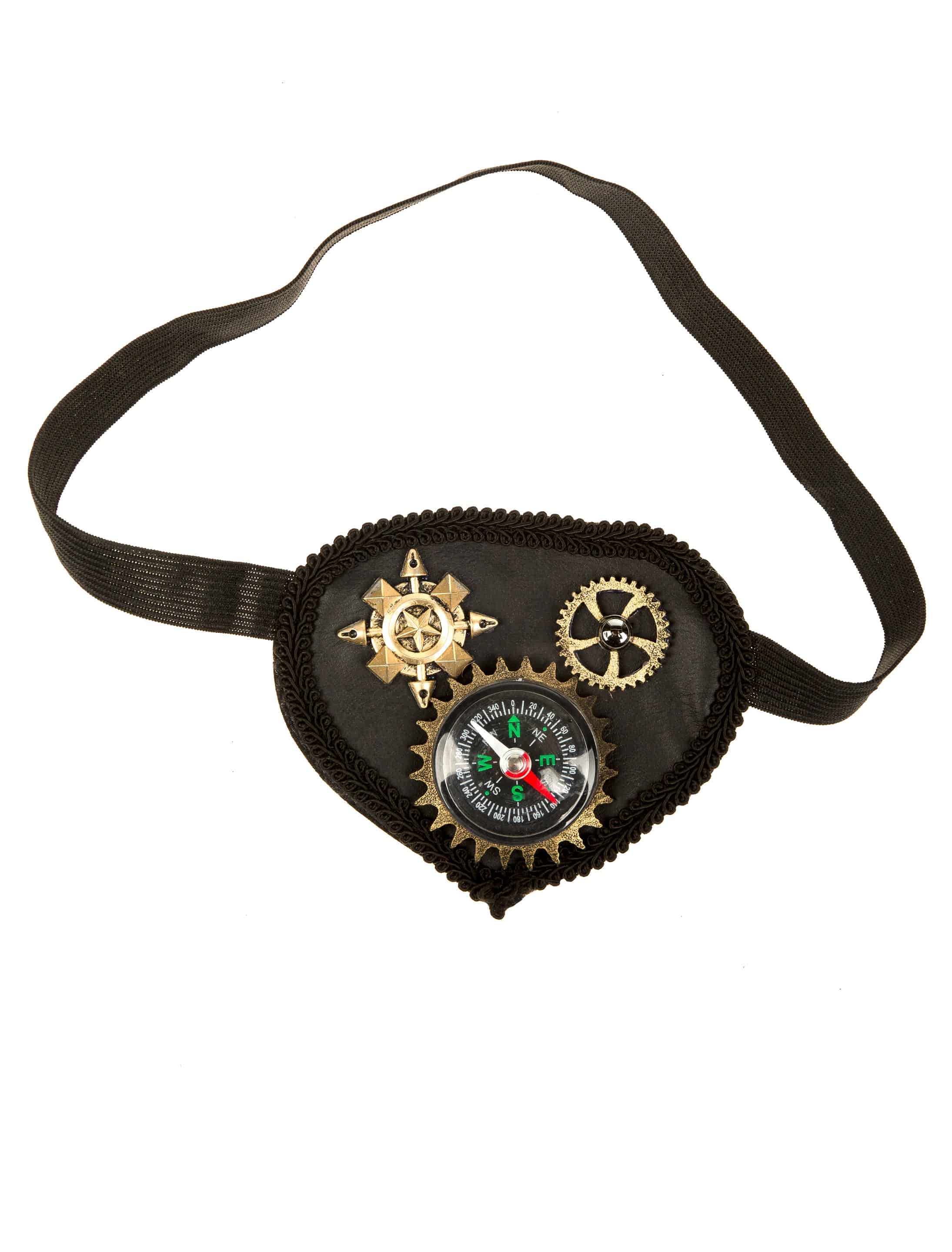 Augenklappe Steampunk mit Kompass schwarz