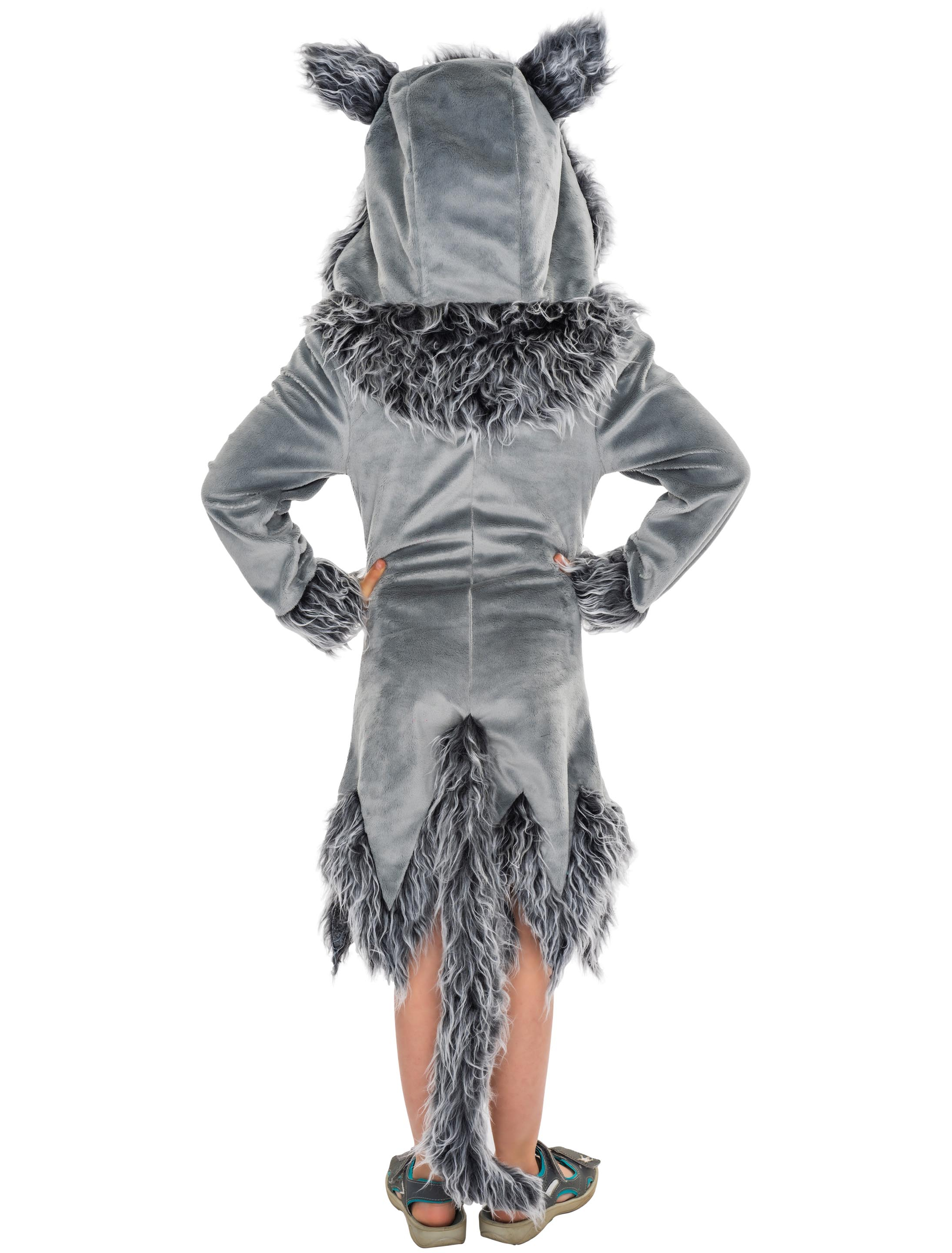 Kleid Plüsch Wolf Kinder grau 134-140