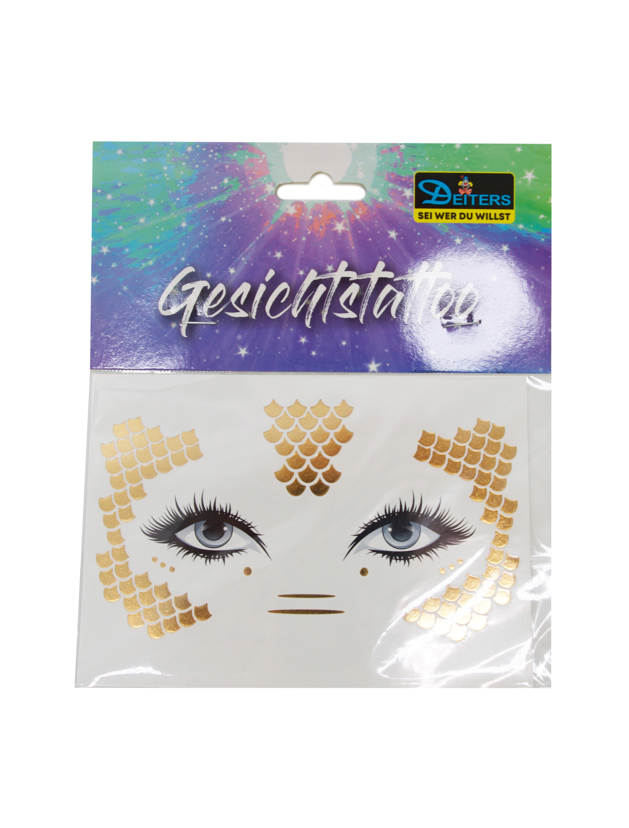 Gesichtstattoo Meerjungfrau Metallic gold