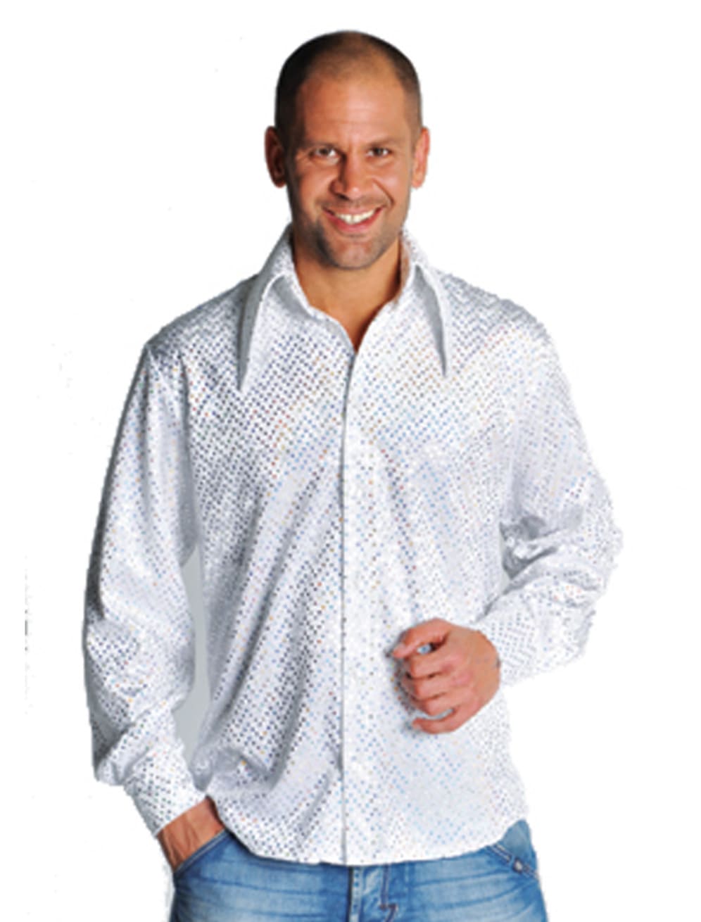 Hemd Pailletten Herren weiß 3XL
