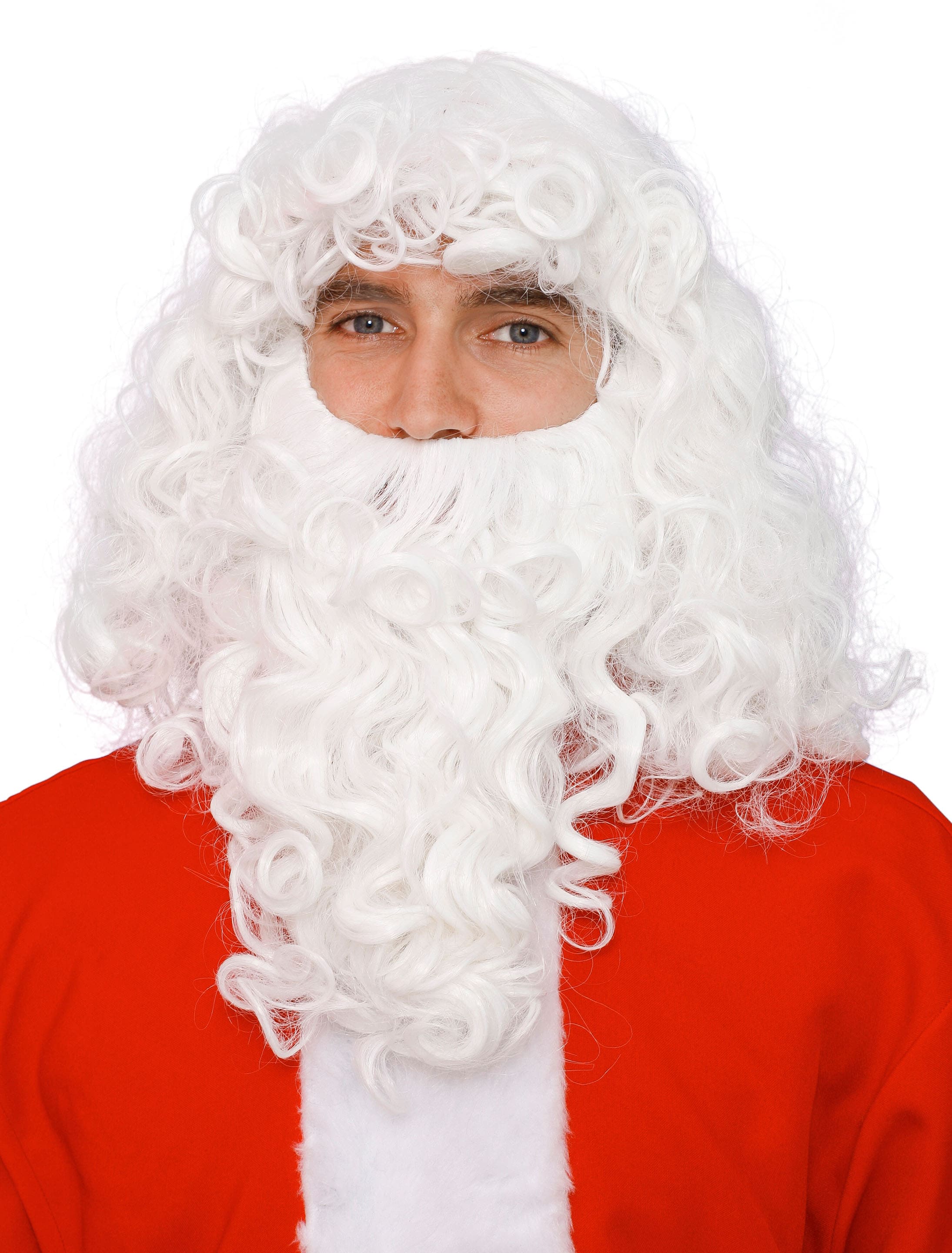 Perücke Weihnachtsmann mit Bart gelockt weiß