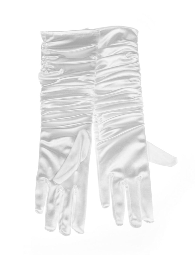Handschuhe Satin gerafft 40cm weiß one size