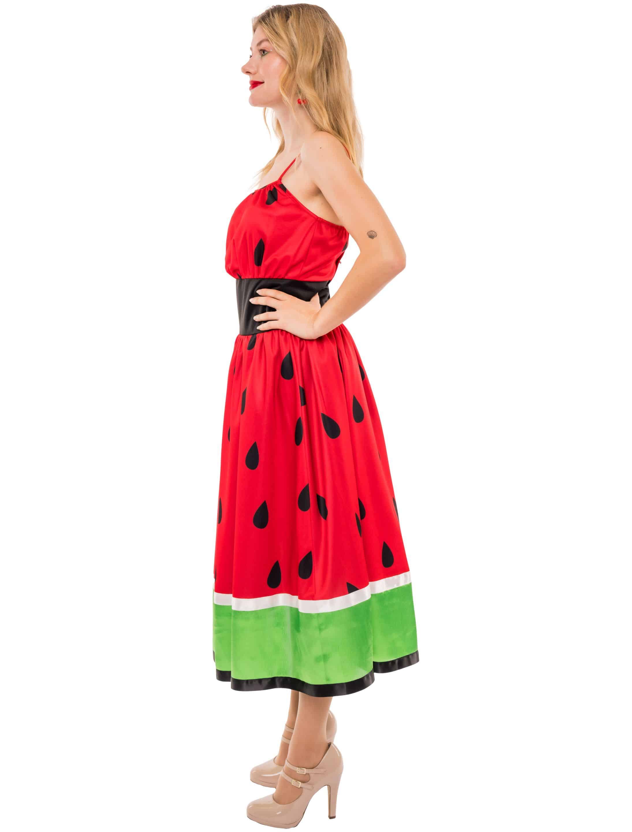 Kleid Wassermelone Damen schwarz/rot 3XL