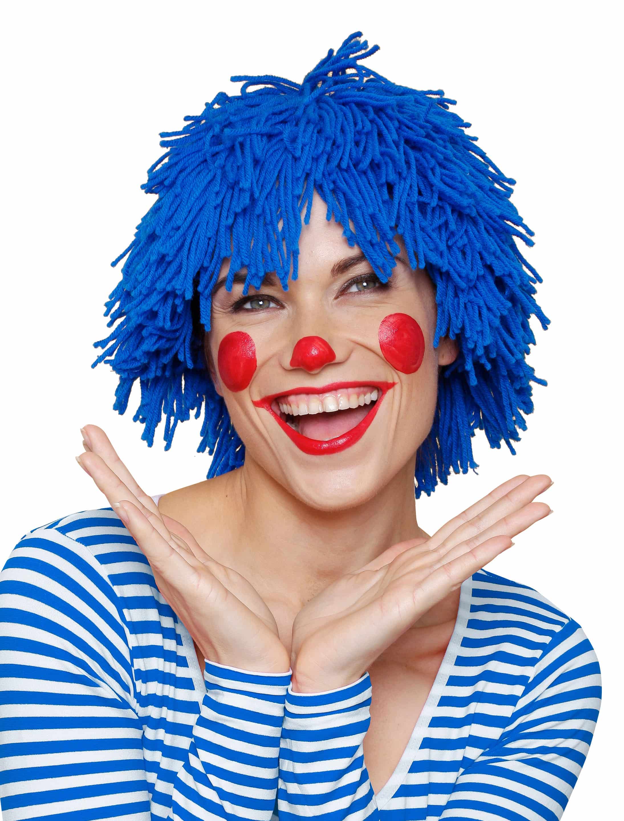 Perücke Clown Wolle blau