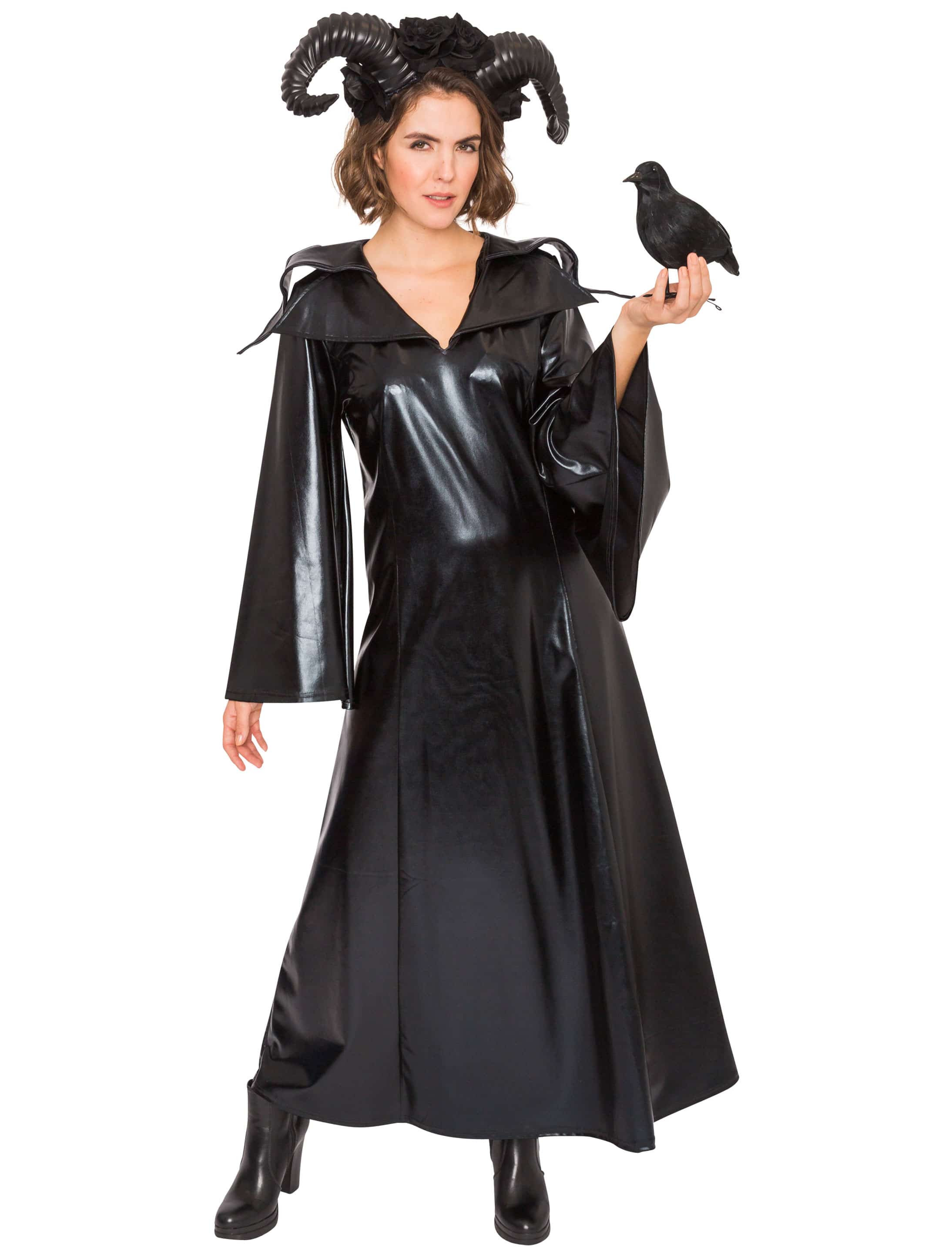 Kleid mit Doppelkragen lang Damen schwarz S/M