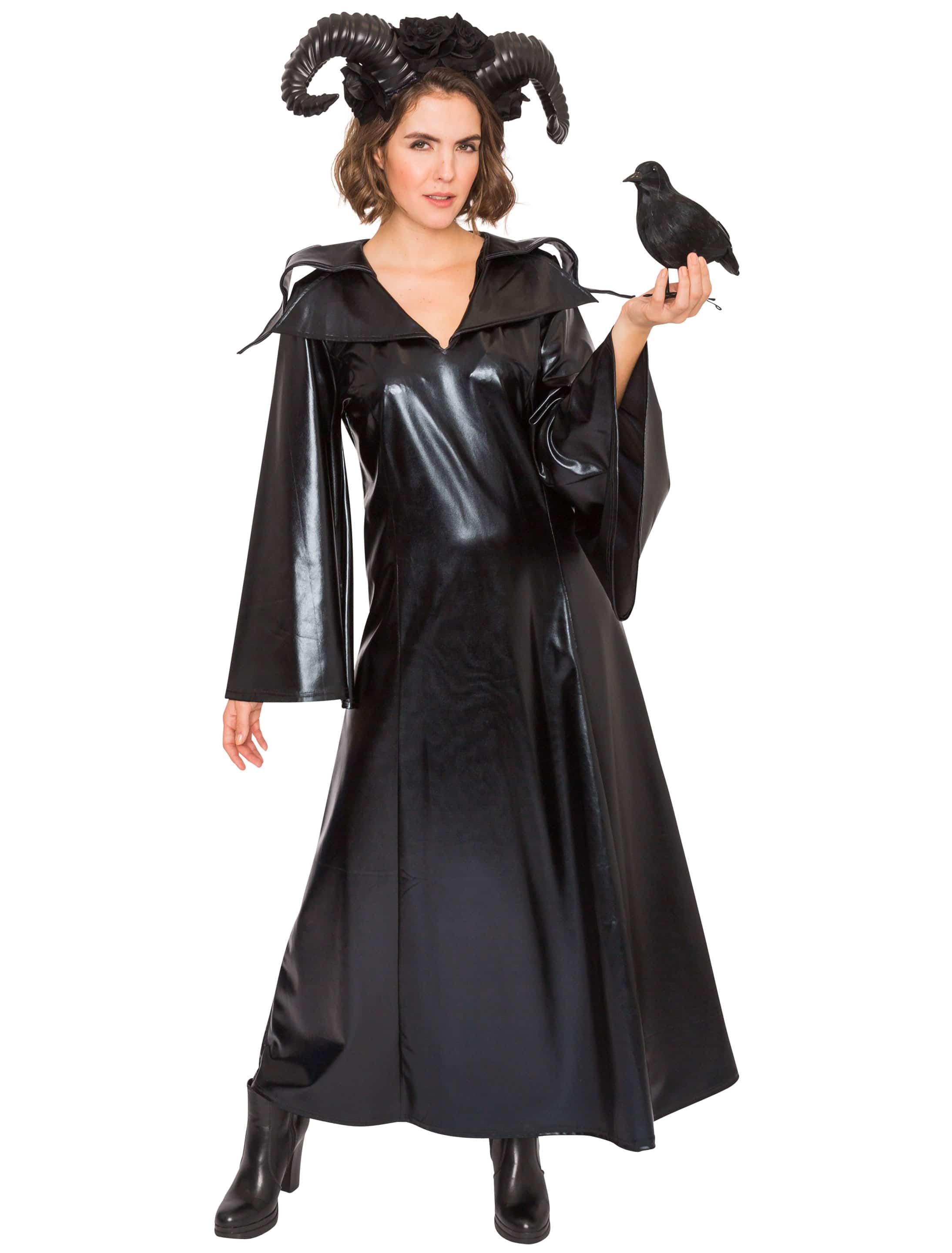 Kleid mit Doppelkragen lang Damen schwarz L/XL