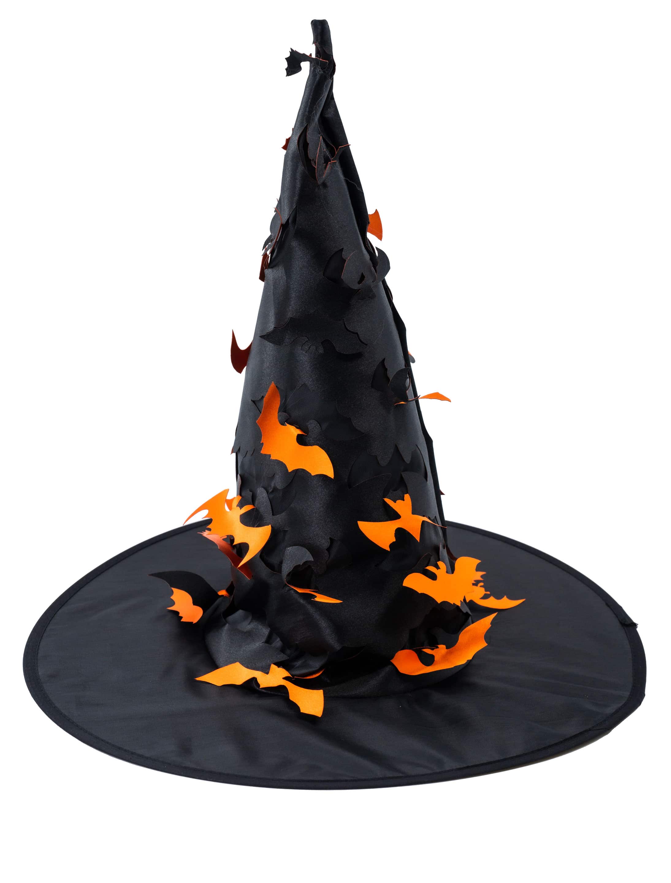 Hexenhut schwarz mit Fledermäusen orange