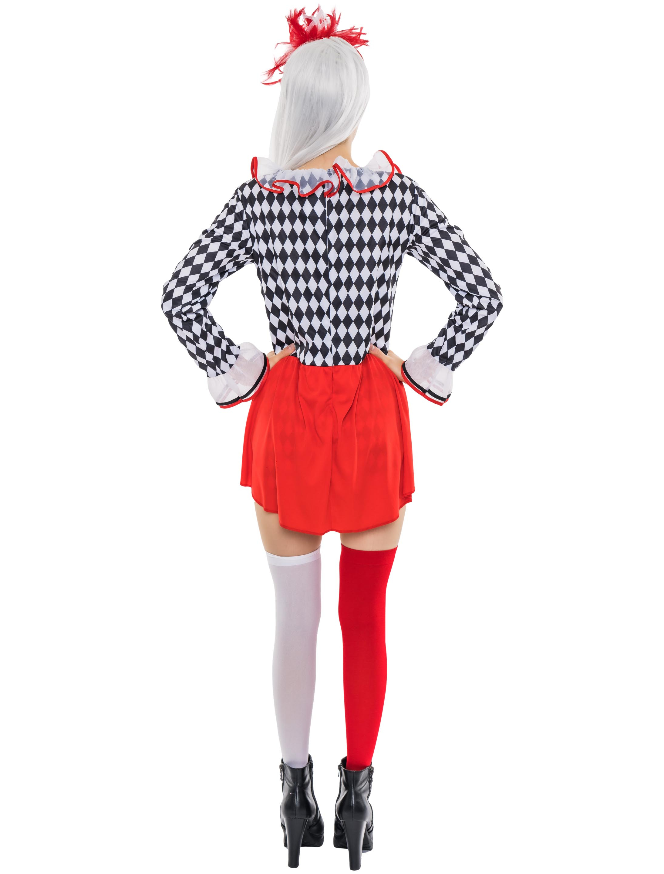 Oberteil Clown Langarm Damen schwarz/weiß/rot L-XL