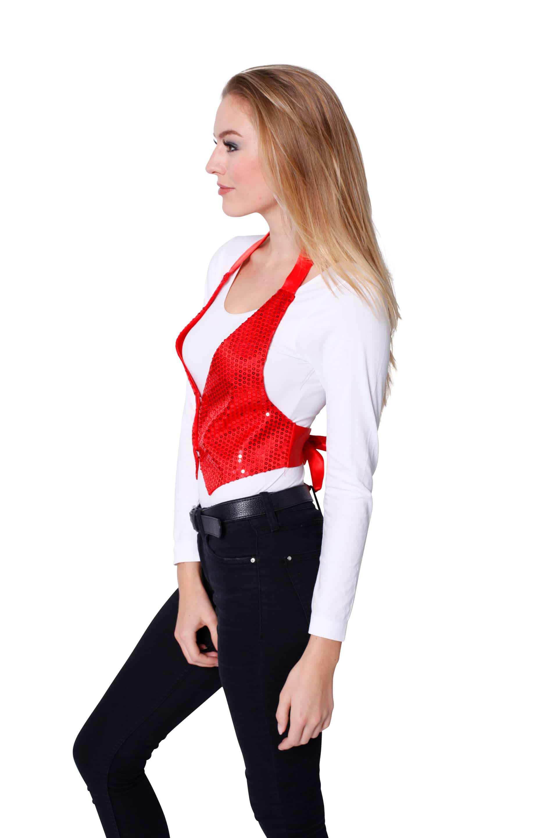 Paillettenweste zum Binden Damen rot one size