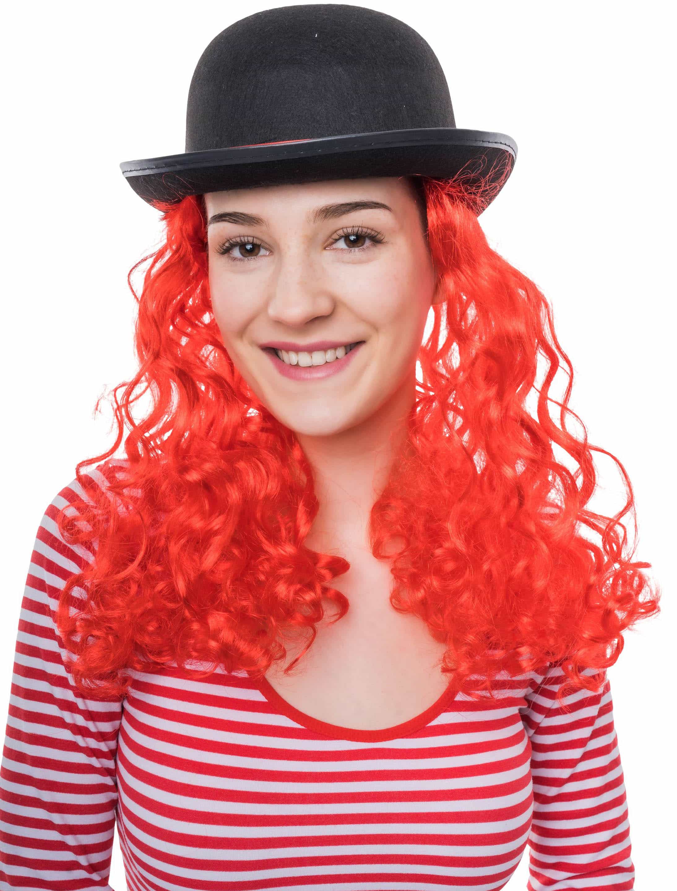 Melone mit roter Perücke schwarz 58 Melone mit roter Perücke schwarz 58