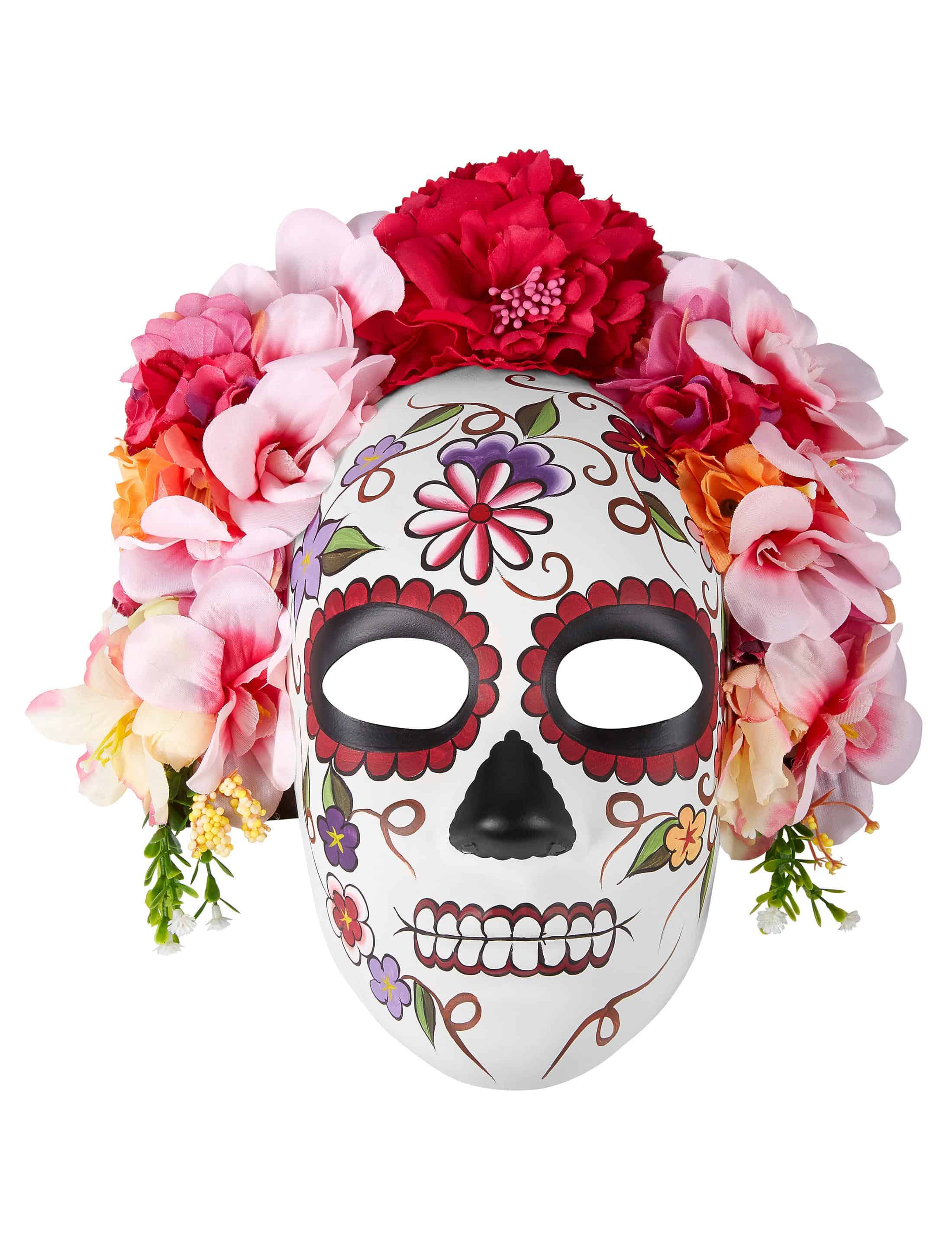 Maske Sugar Skull Blumen pink
