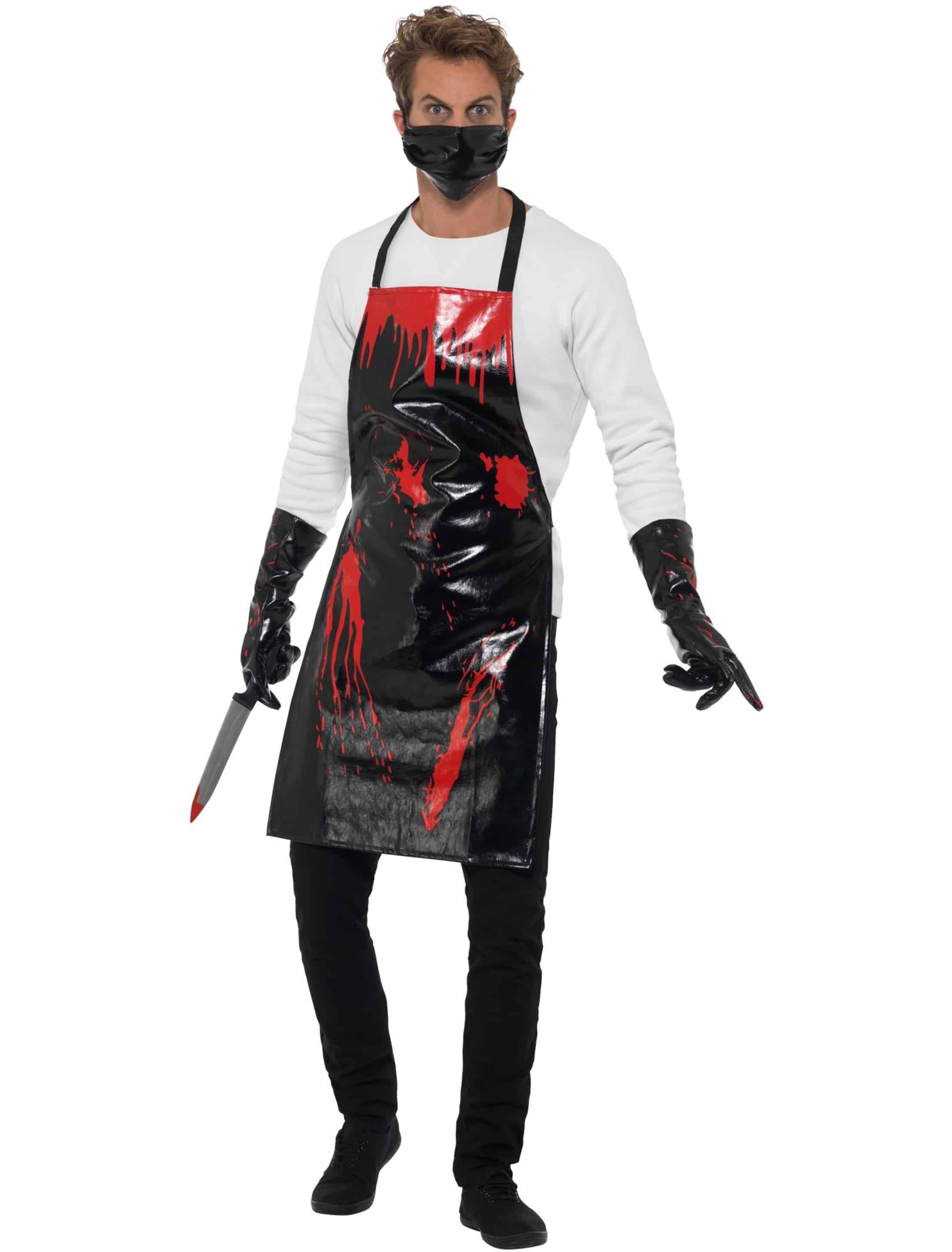 Metzger Set blutig 3-tlg. Herren schwarz/rot