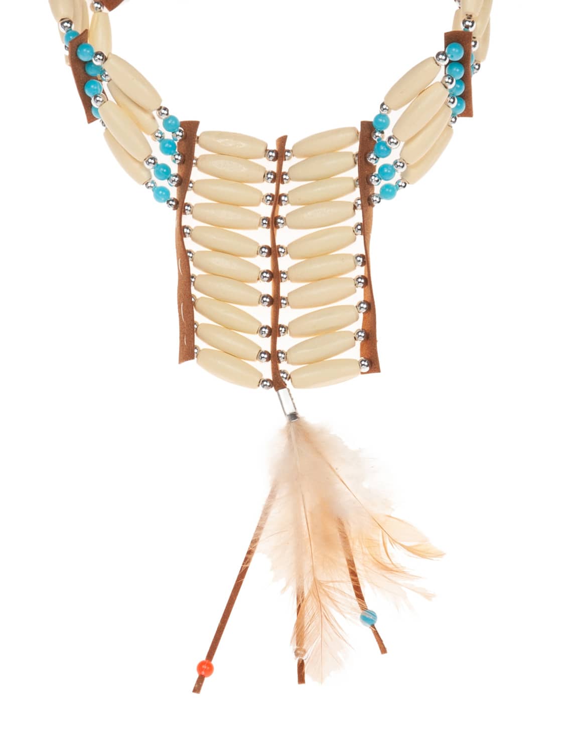 Halskette Indianer beige mit Perlen türkis