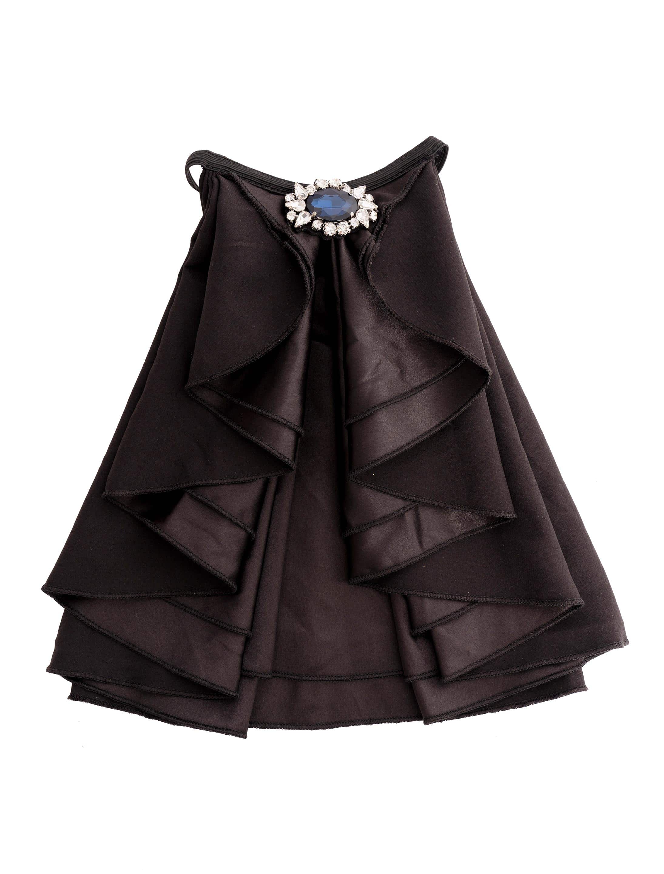 Jabot Satin schwarz mit Stein blau