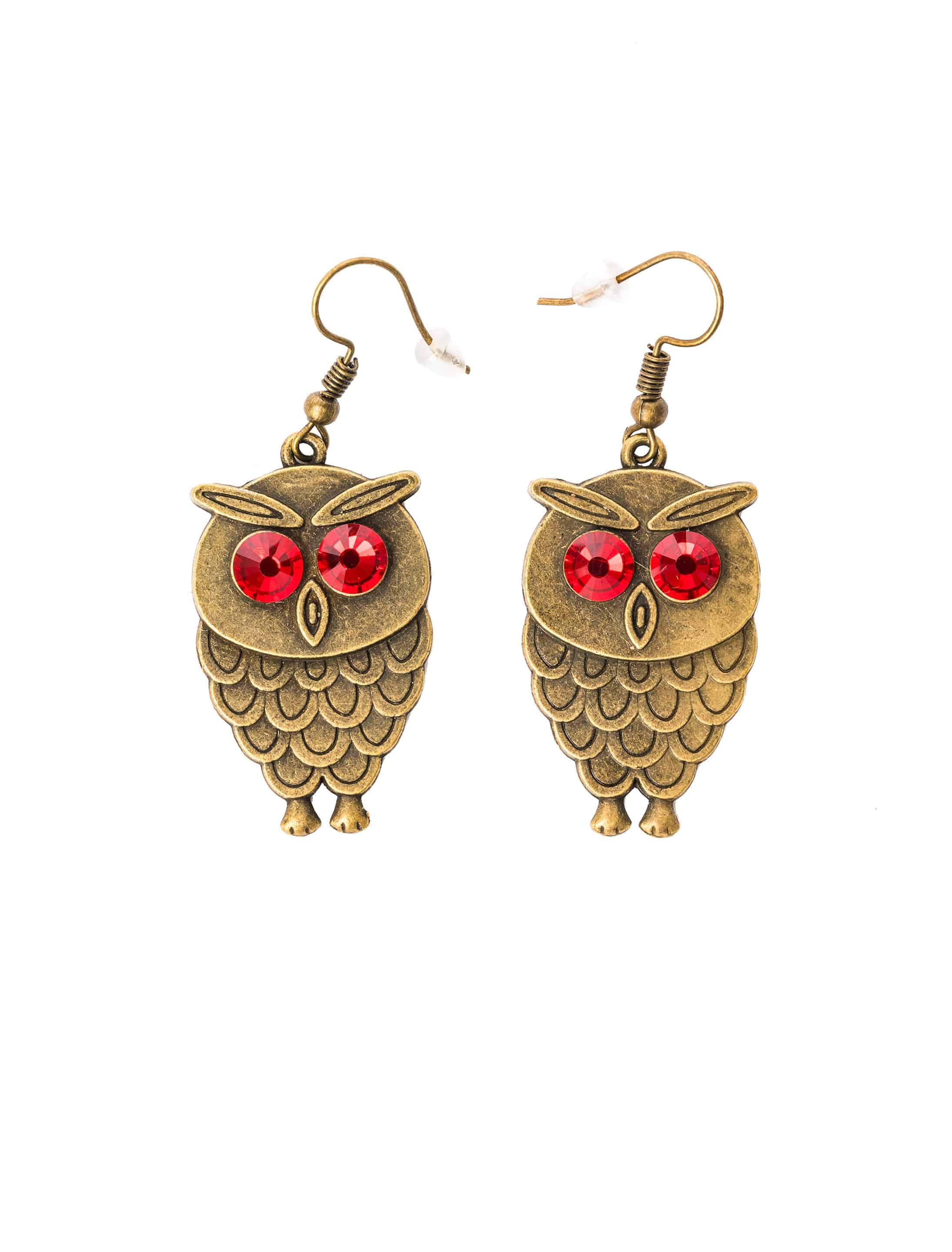 Ohrringe Eulen mit roten Augen gold