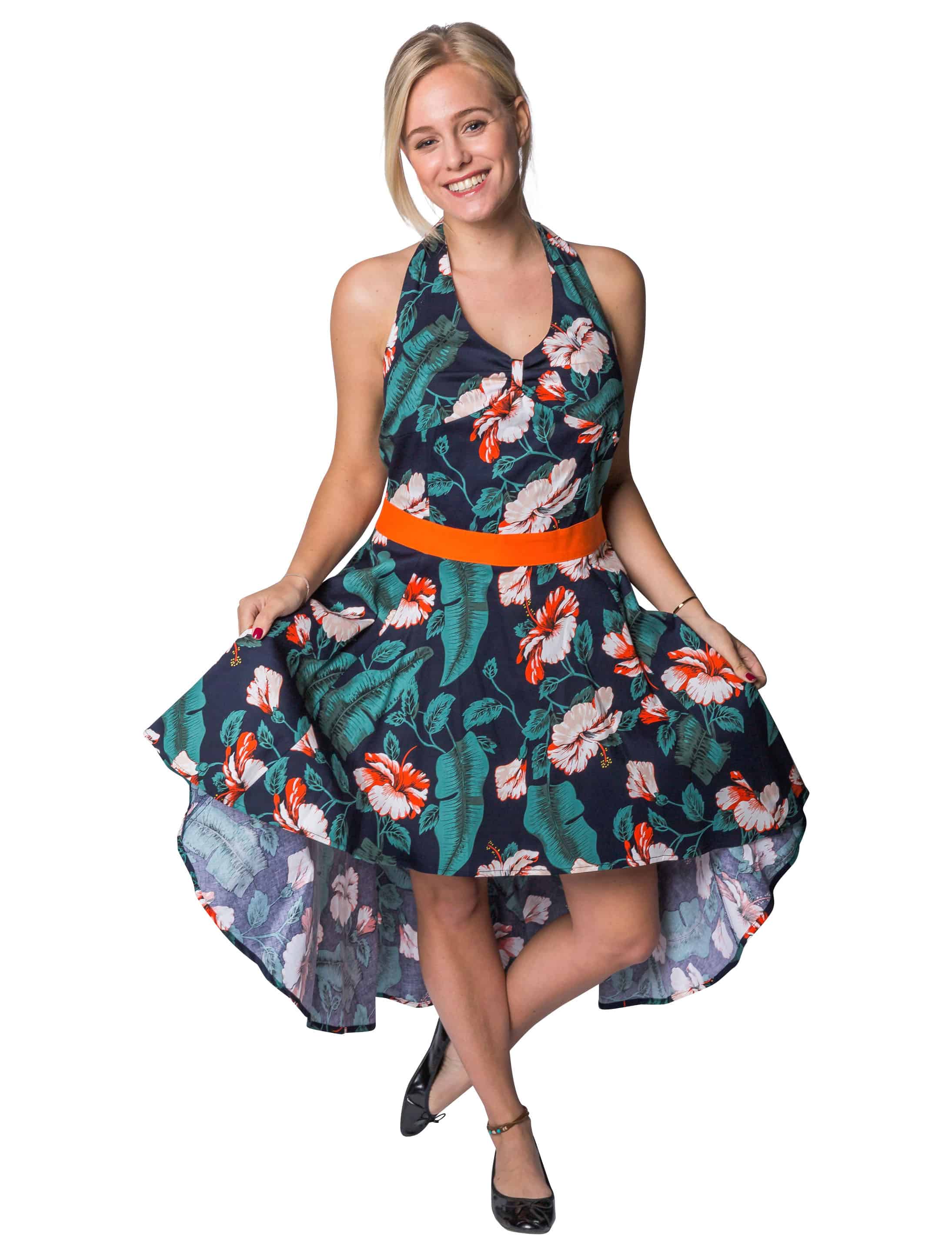 Kleid Hawaii mit Hibiskusblüten Damen grün S