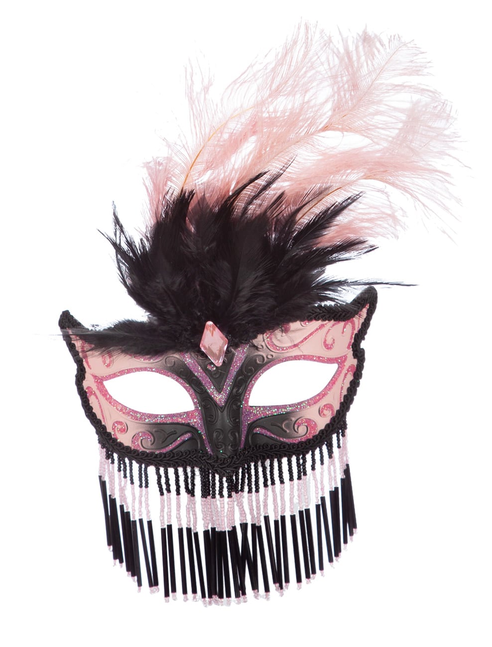 Augenmaske Venedig schwarz/rosa mit Perlen