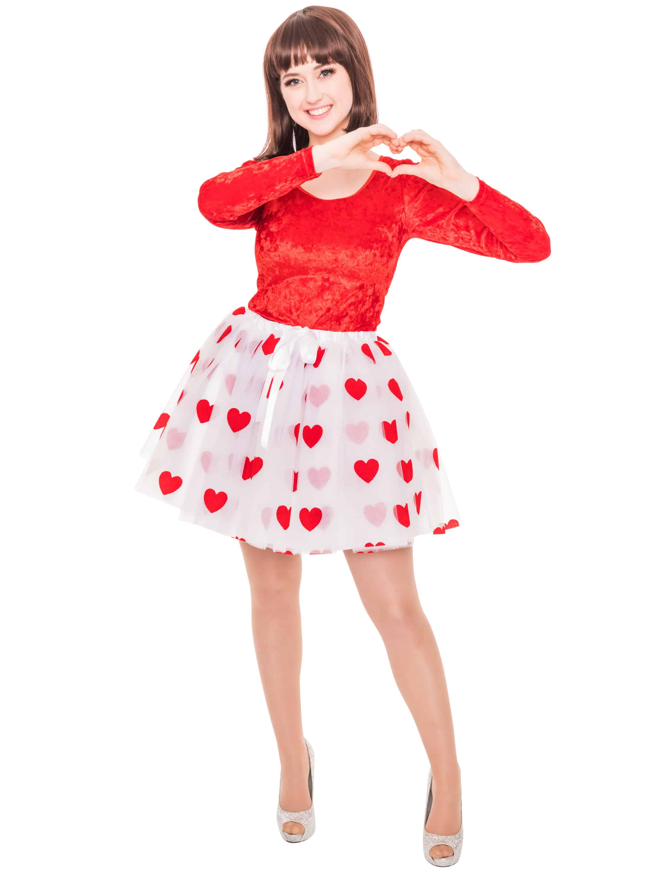 Petticoat Damen weiß mit Herzen rot