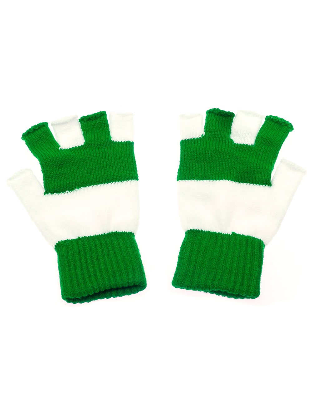 Strickhandschuhe fingerlos grün/weiß
