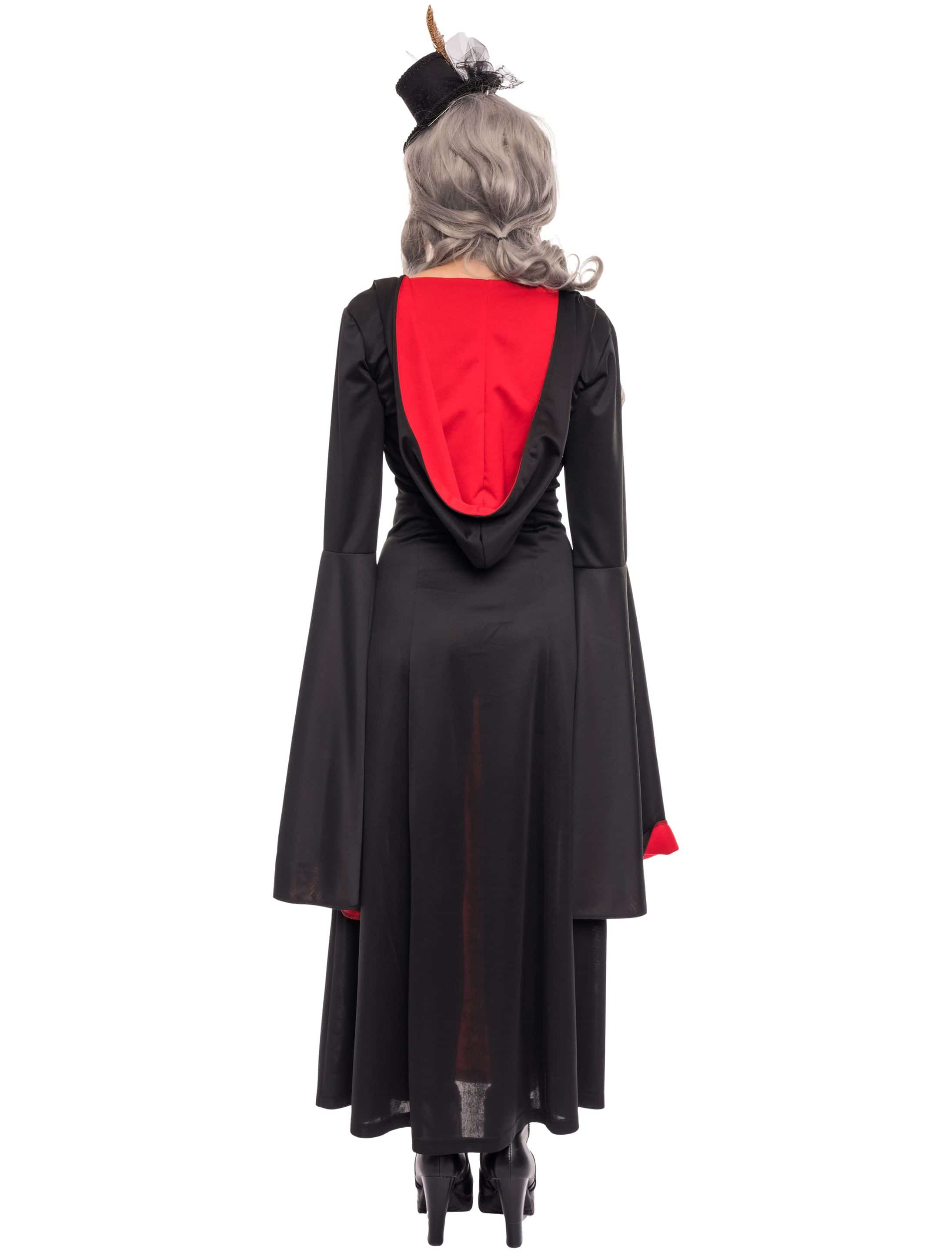 Kleid mit Kapuze Damen schwarz/rot XL