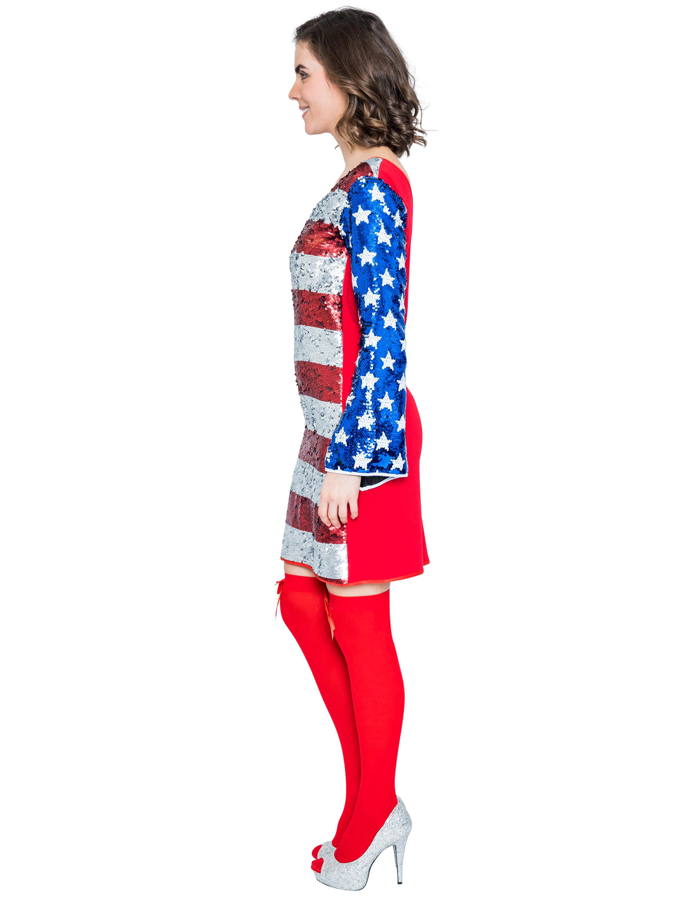 Kleid USA Ein-Schulter Damen rot/weiß/blau L