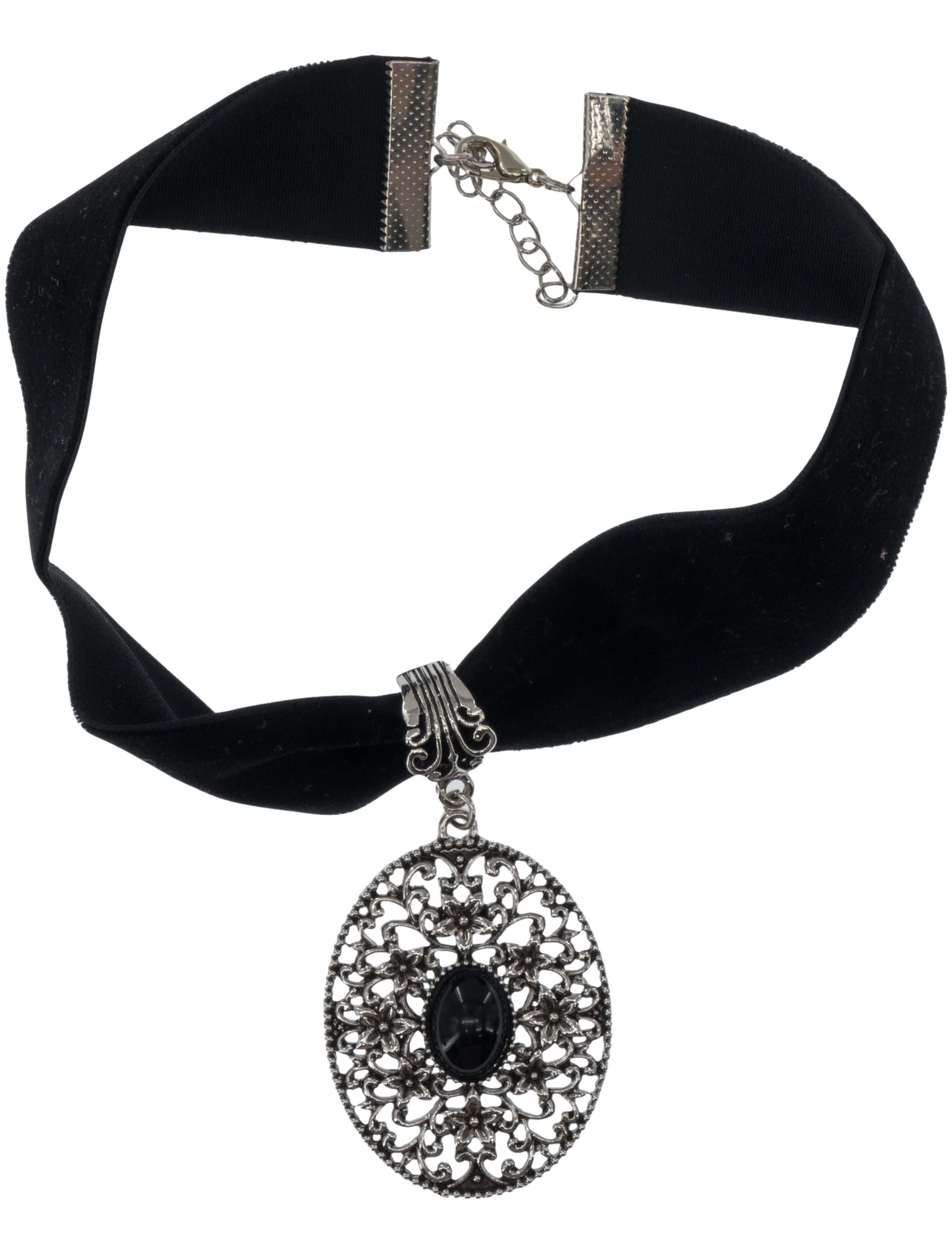 Halskette mit Anhänger oval schwarz