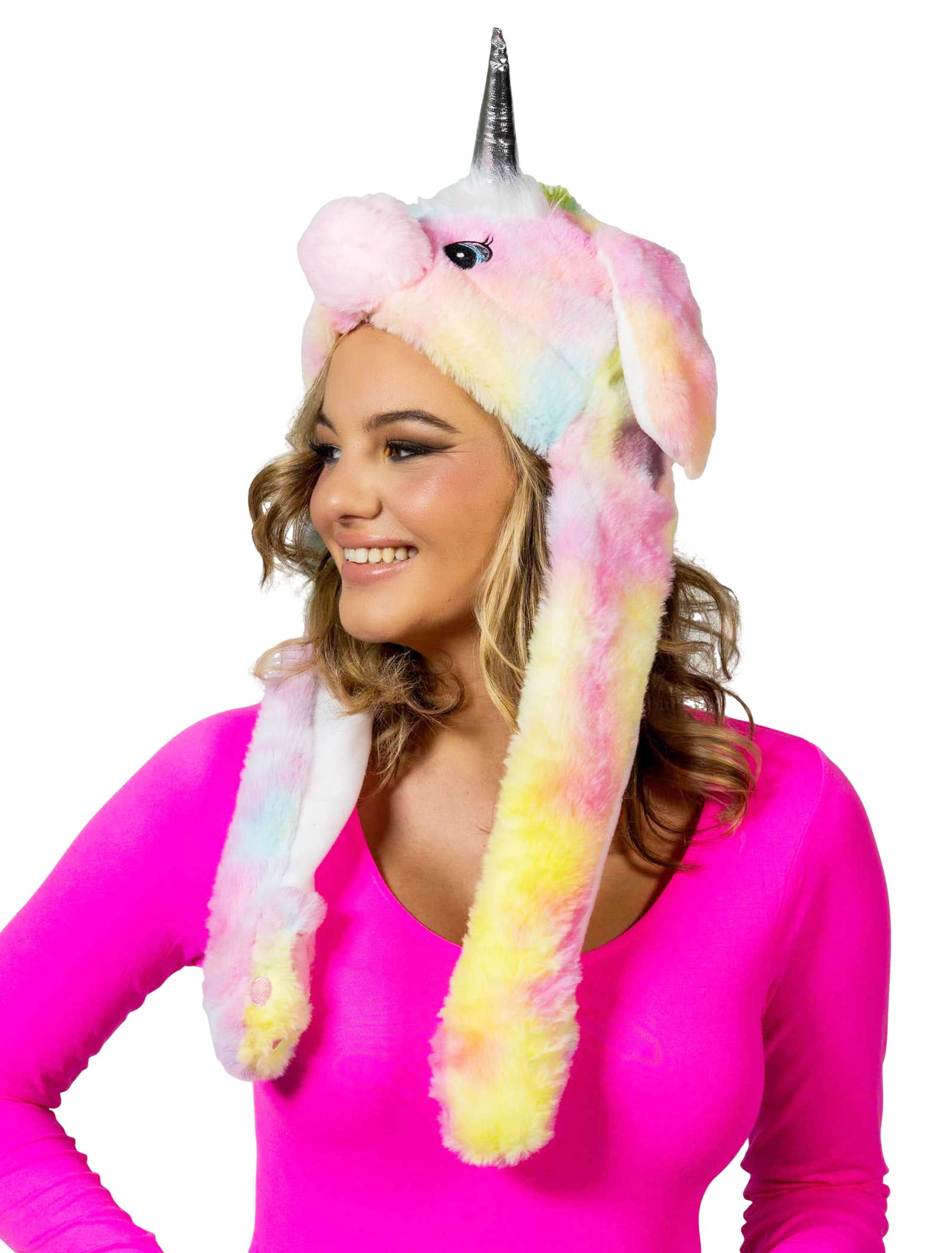 Mütze Plüsch Einhorn mit beweglichen Ohren bunt Mütze Plüsch Einhorn mit beweglichen Ohren bunt