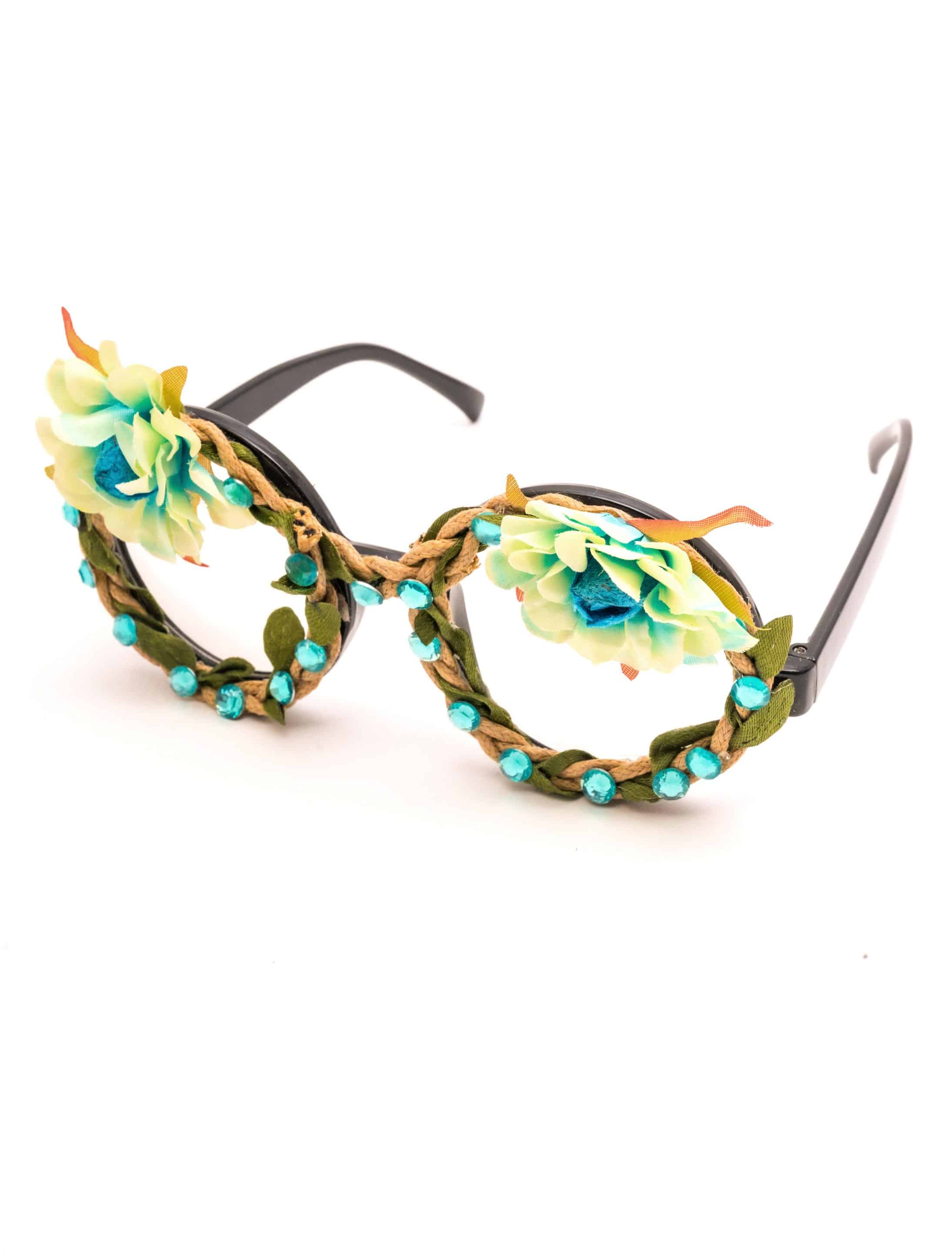 Brille mit Blumen und Steinen blau