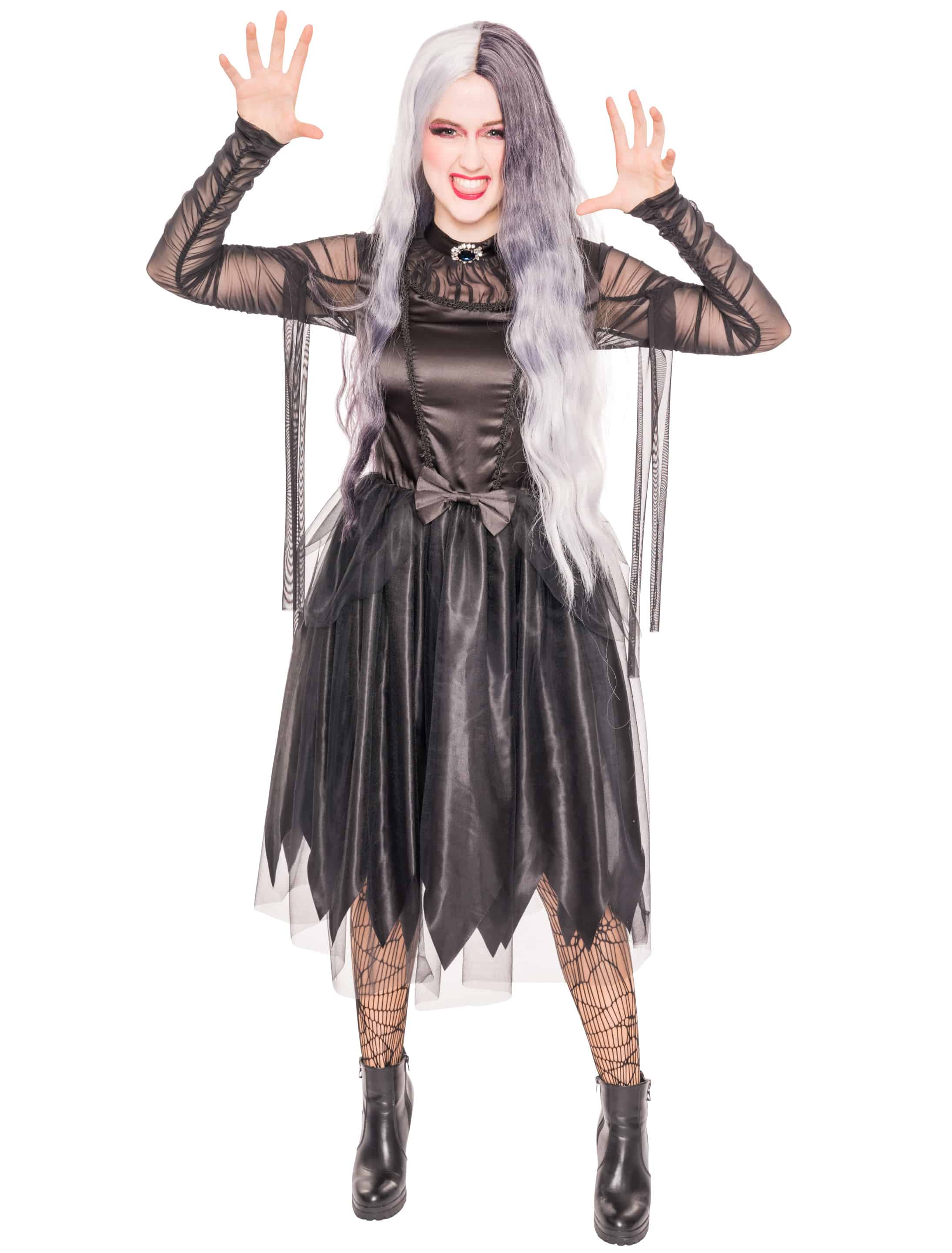 Kleid Hexe mit Brosche Damen Damen schwarz XL
