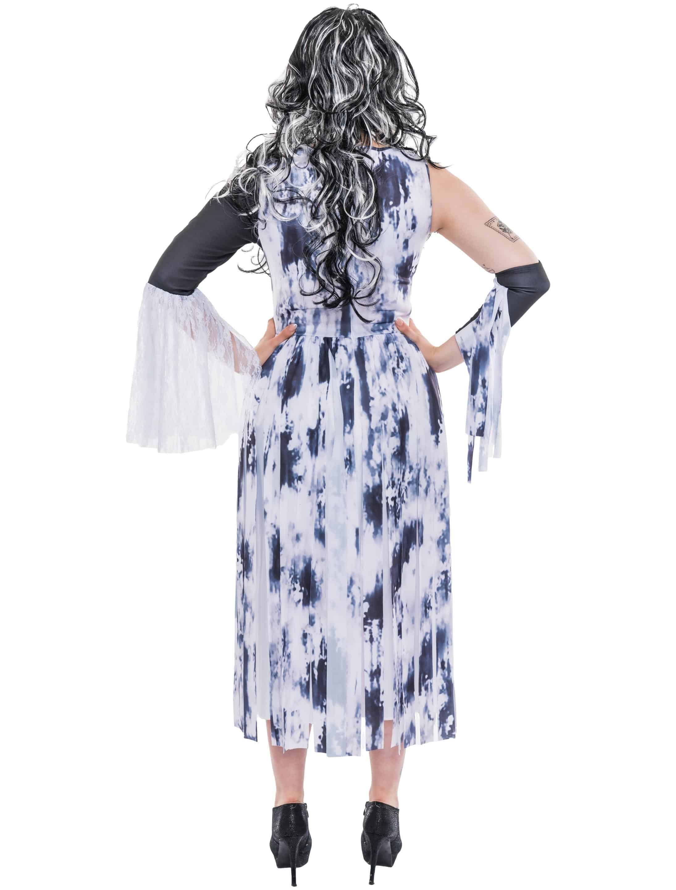 Kleid lang mit Fransen 2-tlg. schwarz/weiß 4XL/5XL