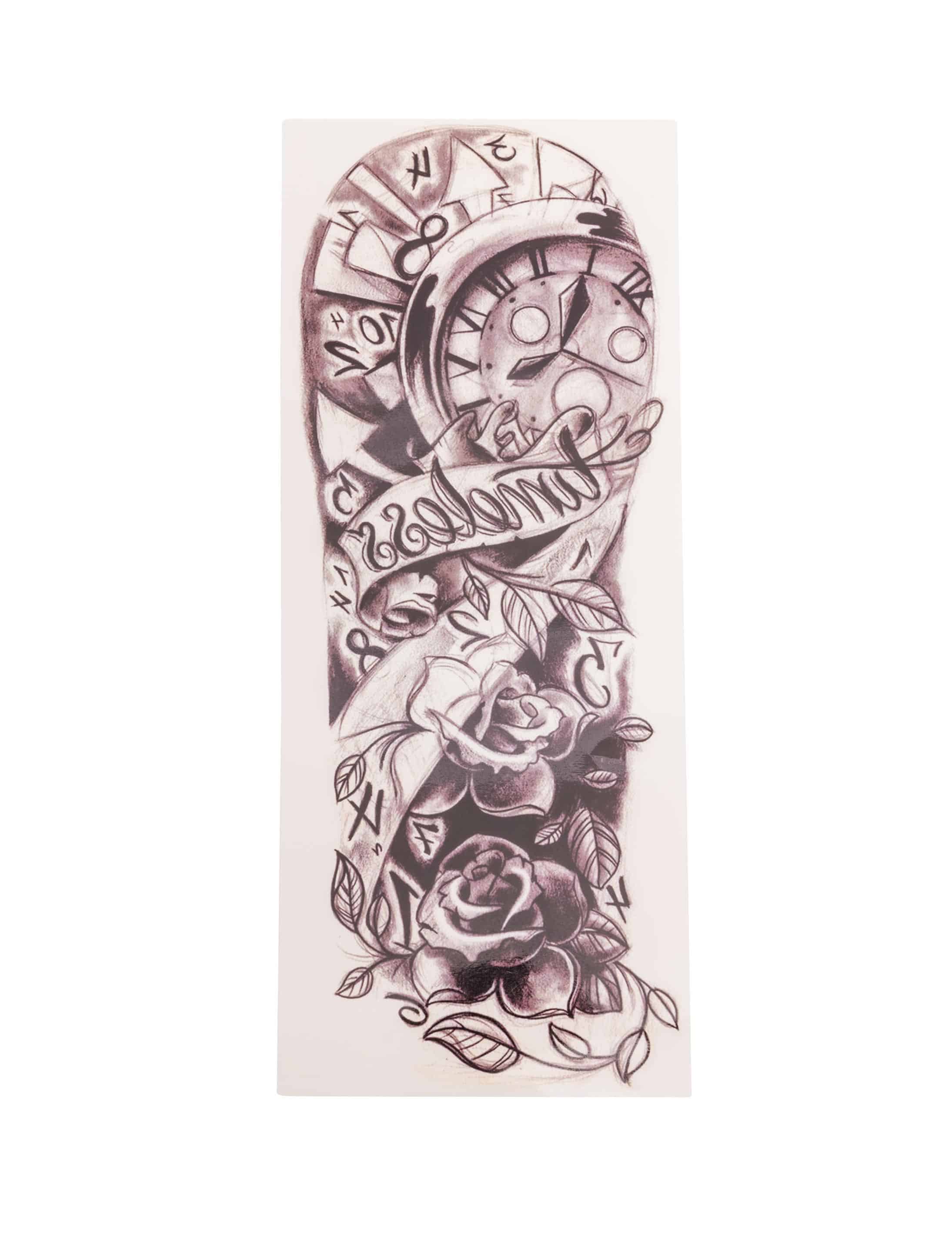 Armtattoo Uhr mit Rosen schwarz/weiß