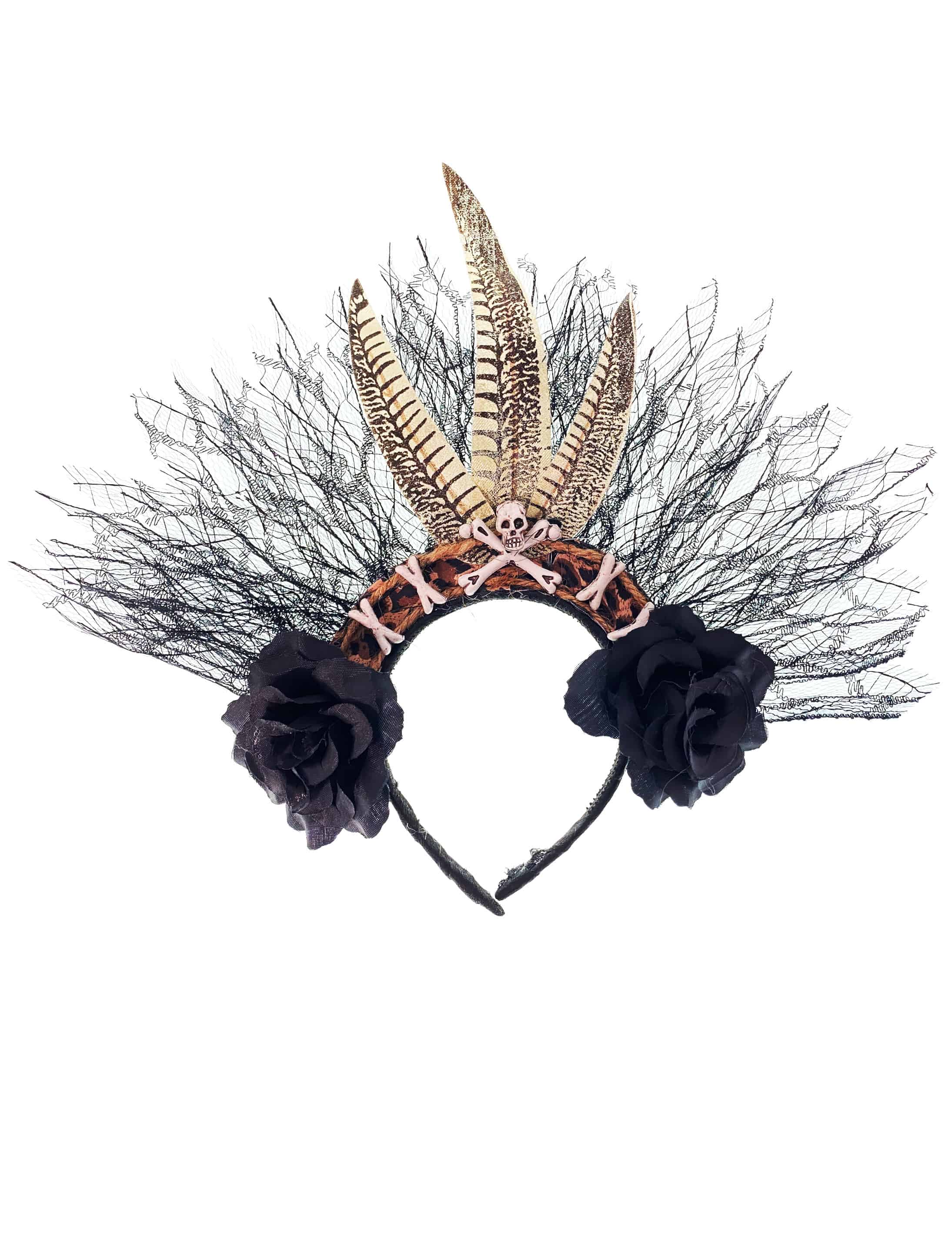 Haarreif Schädel und Knochen mit Tüll Haarreif Schädel und Knochen mit Tüll